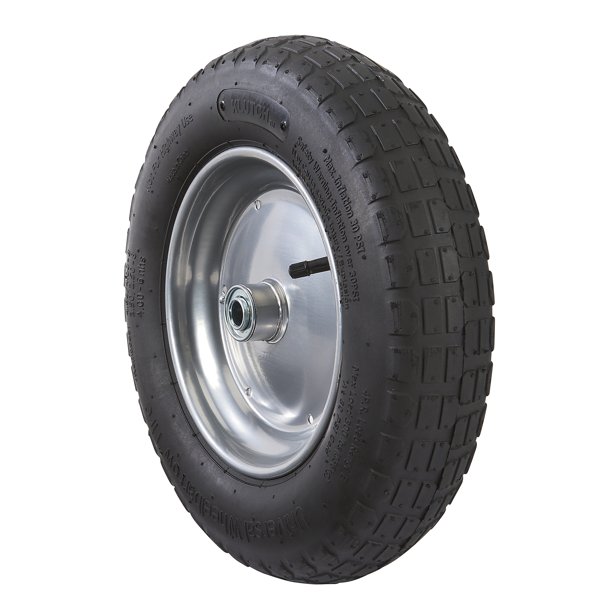 Klutch Pneumatic Universal Wheelbarrow Tire Assembly, Stud Tread