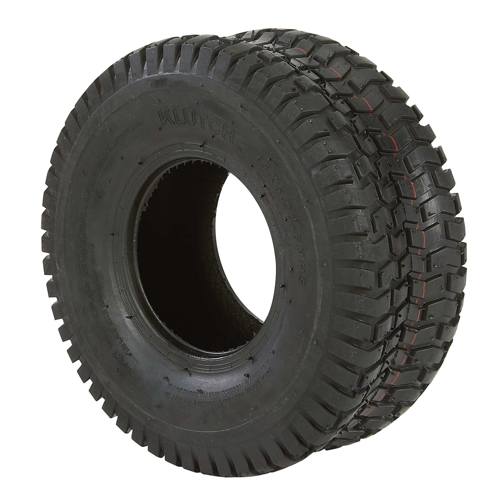Klutch Pneumatic Lawn Mower Tire, 15/6.00-6, Turf Saver Tread, Tubeless