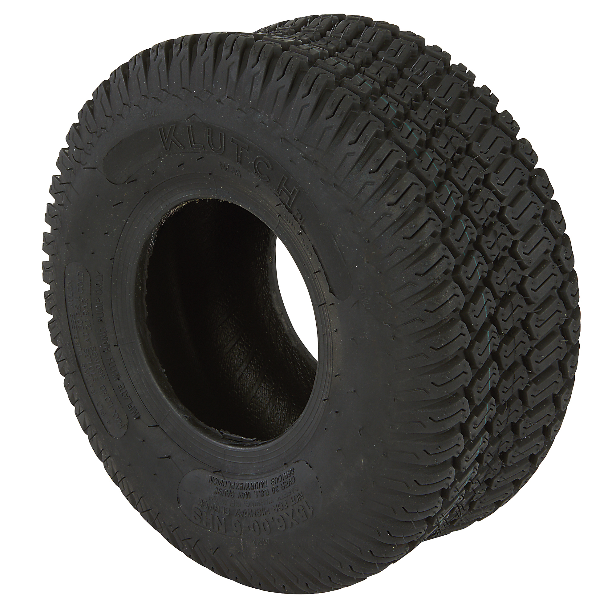 Klutch Pneumatic Tubeless Lawn Mower Tire, 15/6.00-6, Turf Master Tread