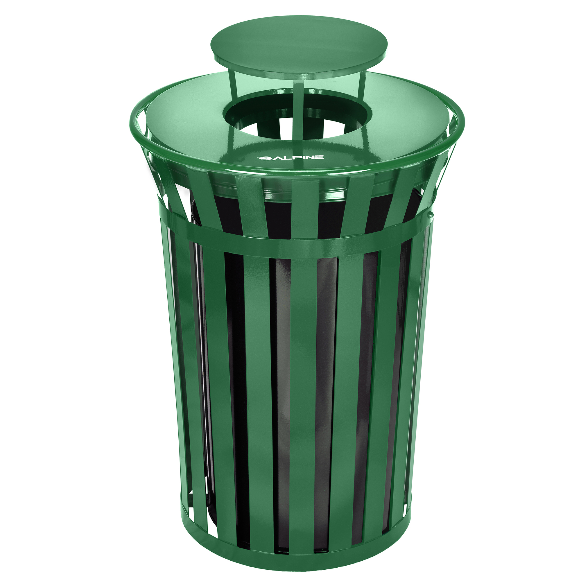 Alpine, 38 Gallon Outdoor Metal Trash Can With Rain Bonnet, Capacity 38 Gal, Model# ALP479-38-1-GRN