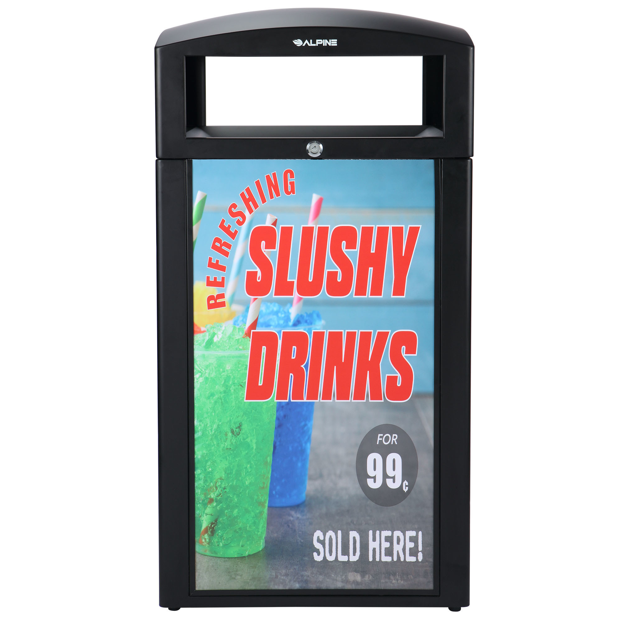 Alpine, 40 Gallon Outdoor Trash Can, With Advertisement, Capacity 40 Gal, Model# ALP471-40-GRYS-SGN