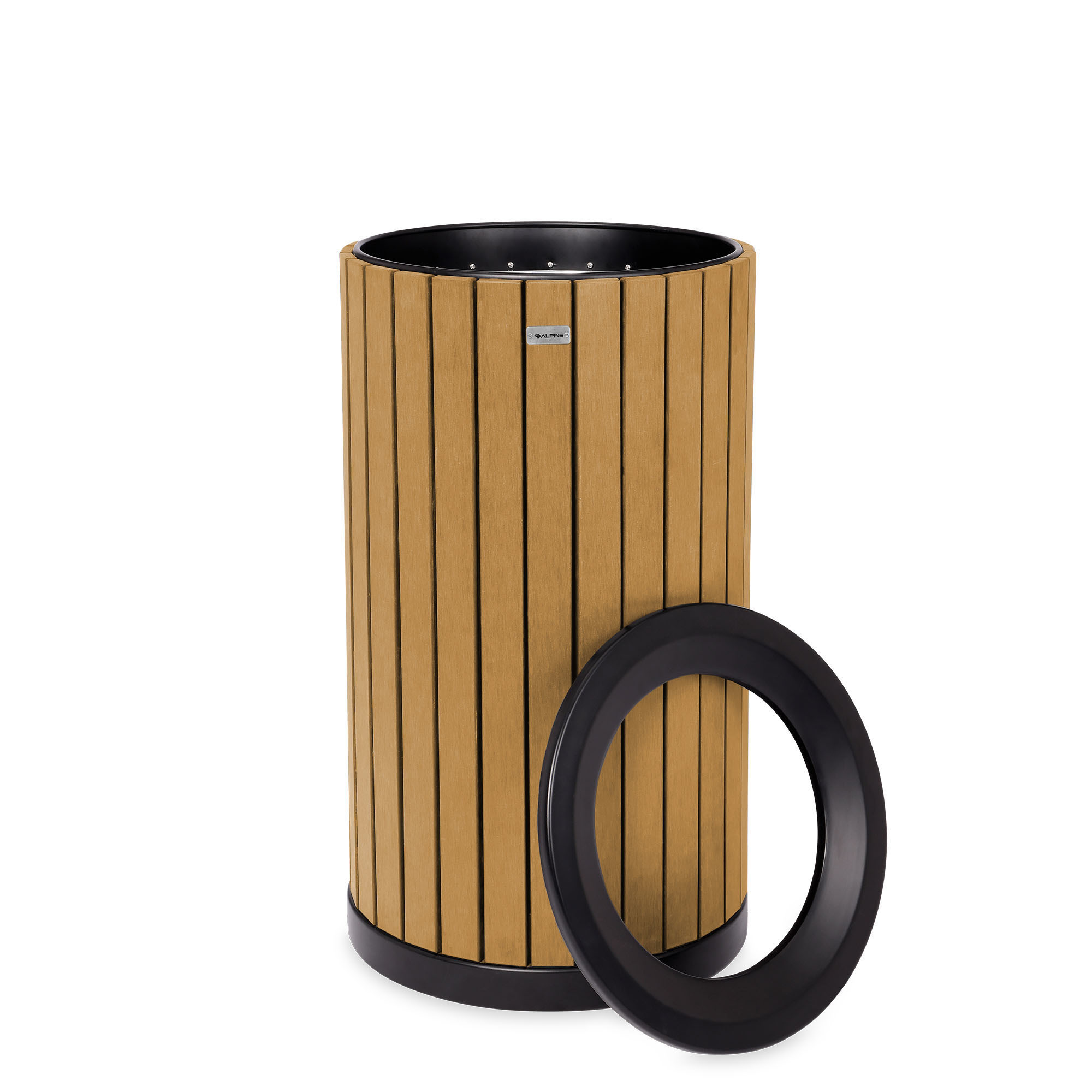 Alpine, 32-Gallon Outdoor Metal Trash Can, Cedar, Capacity 32 Gal ...