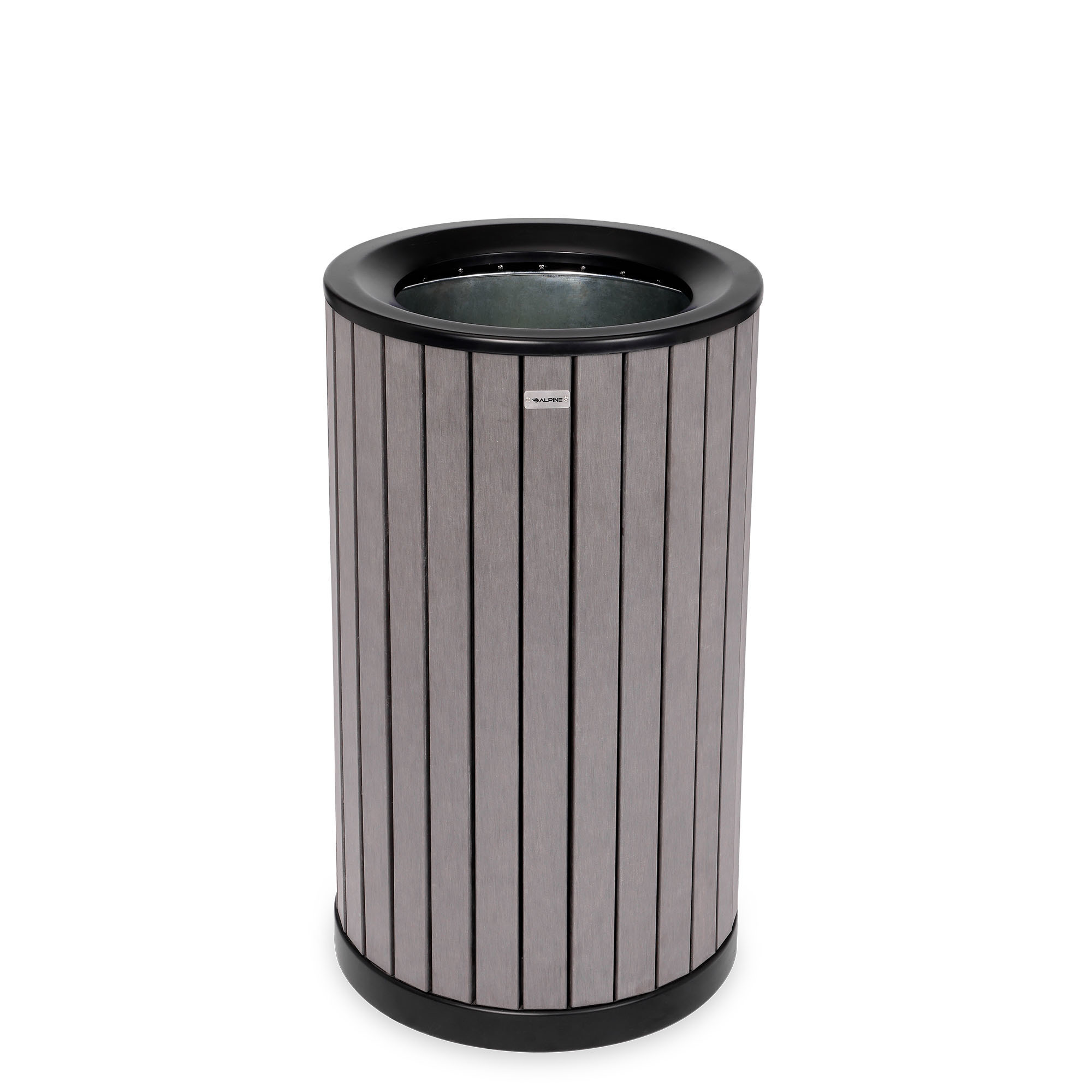 Alpine, 32-Gallon Outdoor Metal Trash Can, Gray, Capacity 32 Gal, Model ...