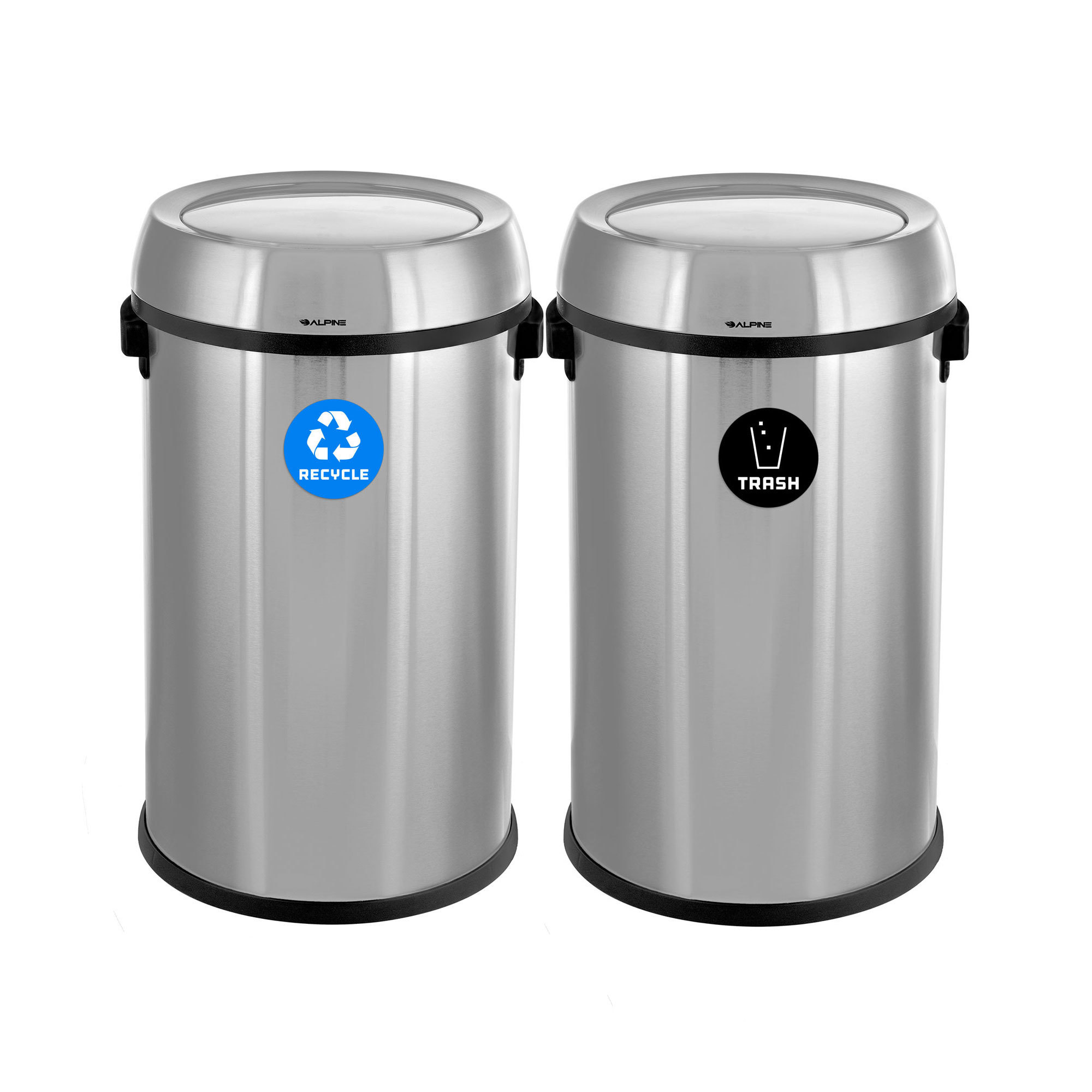 Alpine, 34-Gallon Stainless Recycle and Trash Can Station, Capacity 34 Gal, Model# ALP470-65L-1-R-T