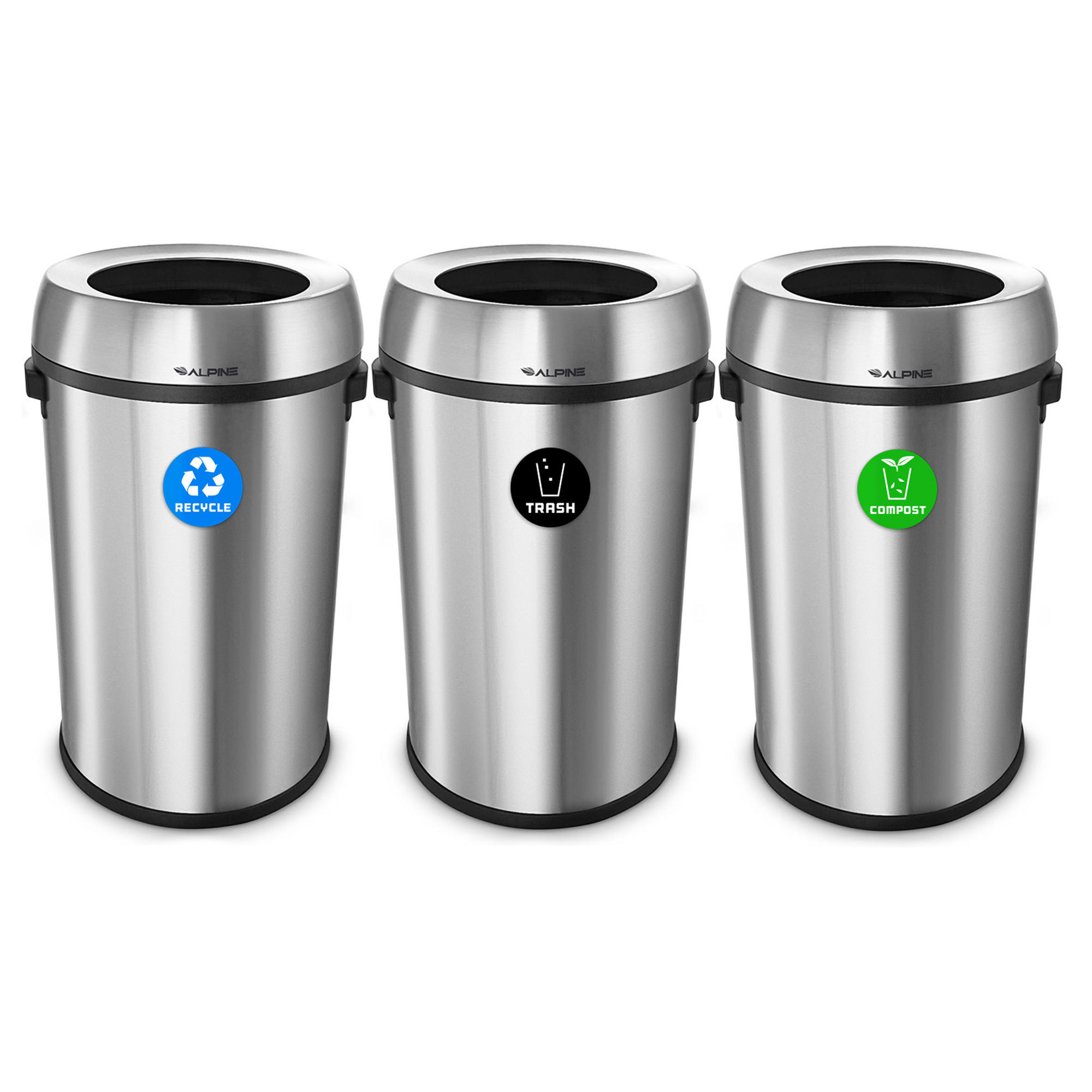 Alpine, 51-Gallon Recycle, Compost and Trash Can Station, Capacity 51 Gal, Model# ALP470-65L-R-T-CO