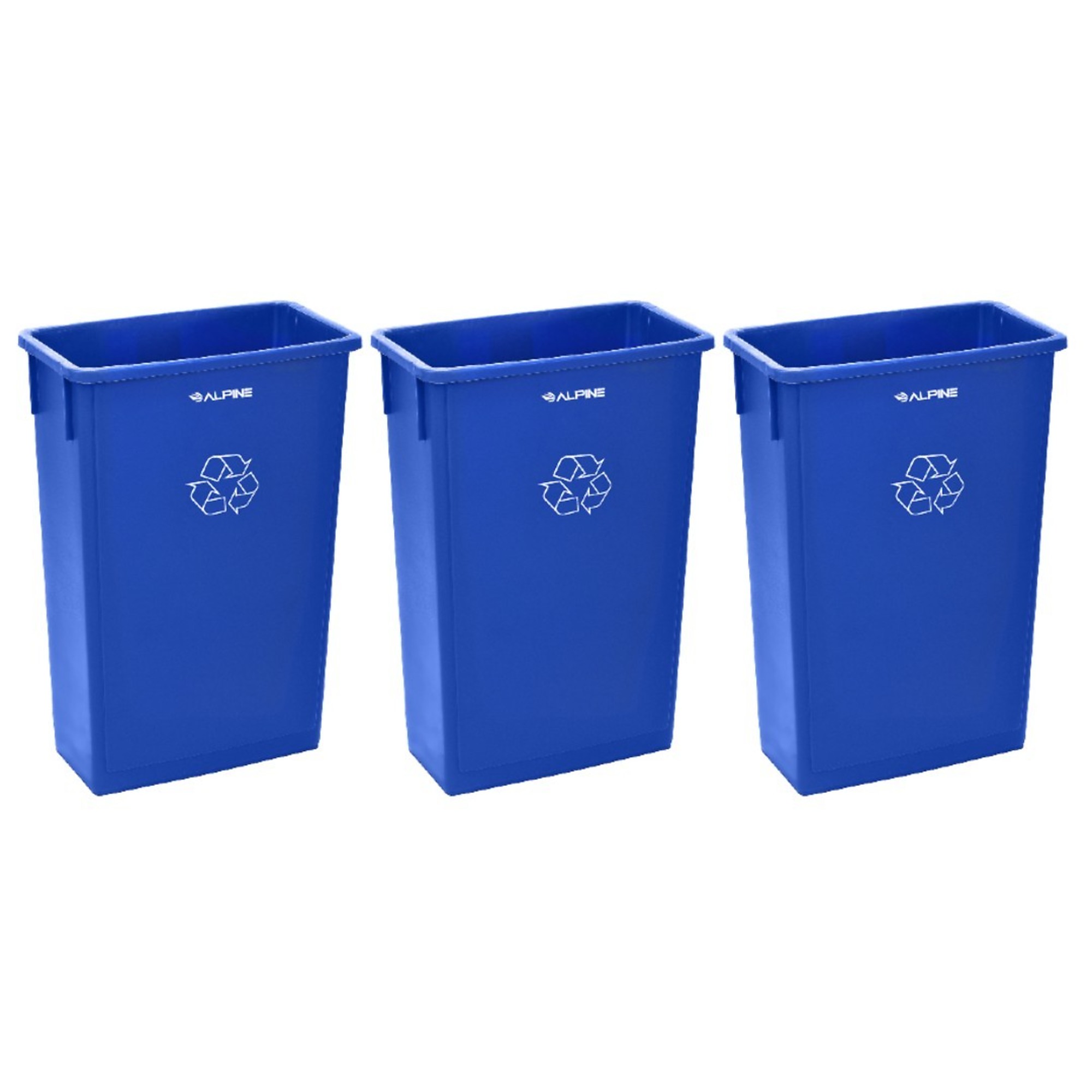 Alpine, Slim 23 Gal Blue Recycle Trash Can, Pack Of 3 Capacity 23 Gal, Model# ALP477-BLU-3PK