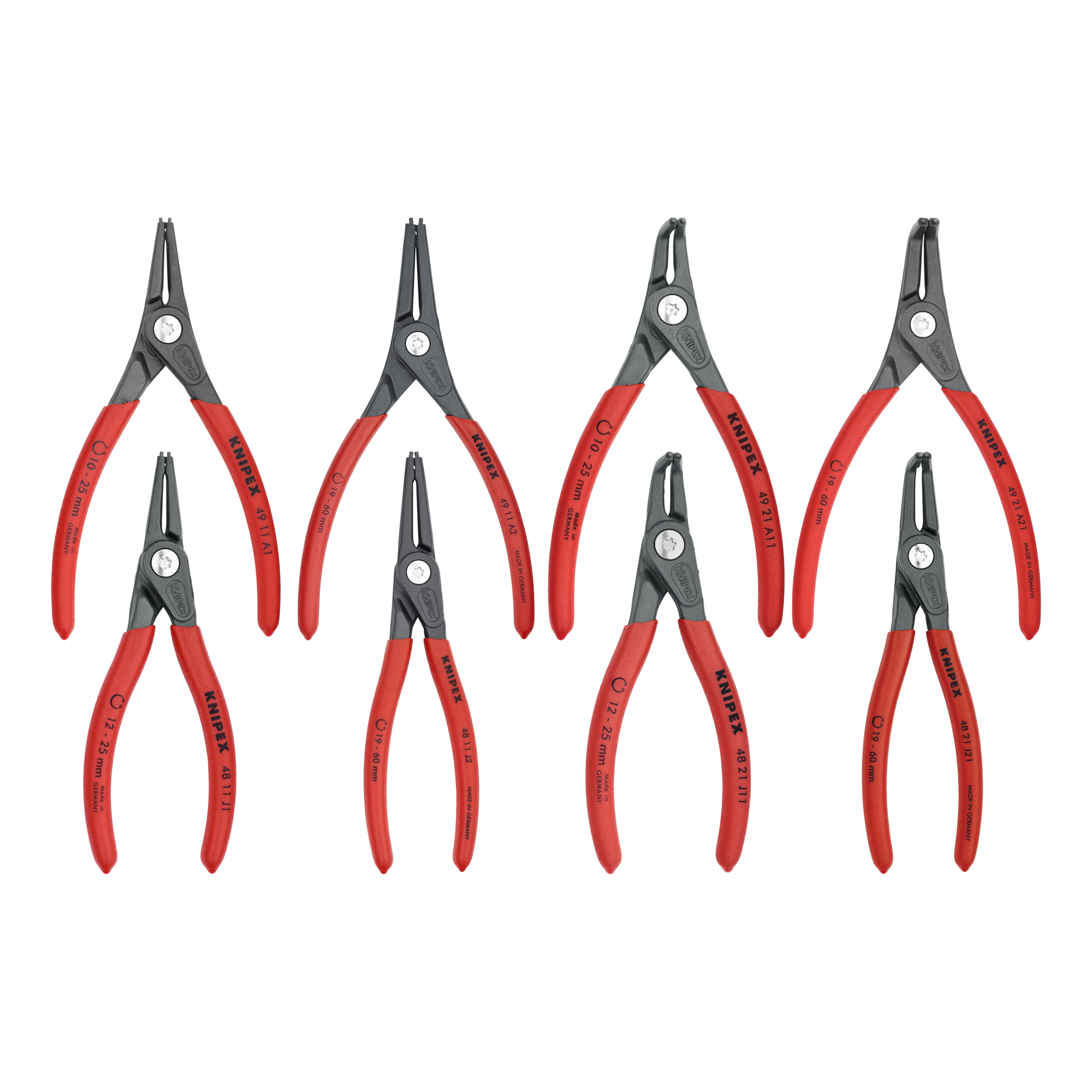 KNIPEX Precision Snap Ring Pliers Set - 8 Pc., Internal and External, Steel, Model# 00 20 04 SB