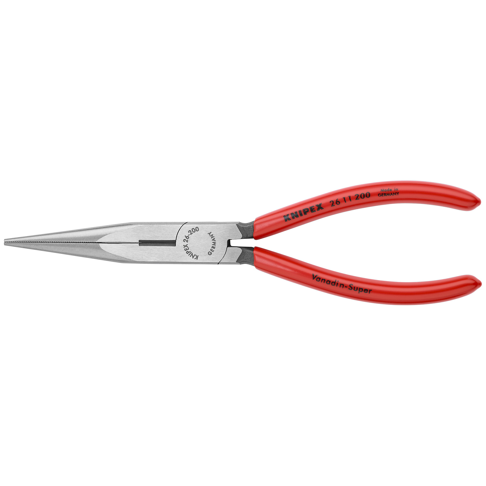 KNIPEX, Long Nose Pliers w/Cutter, Bulk, 8in., Pieces (qty.) 1 Material Steel, Jaw Capacity 0.125 in, Model# 26 11 200