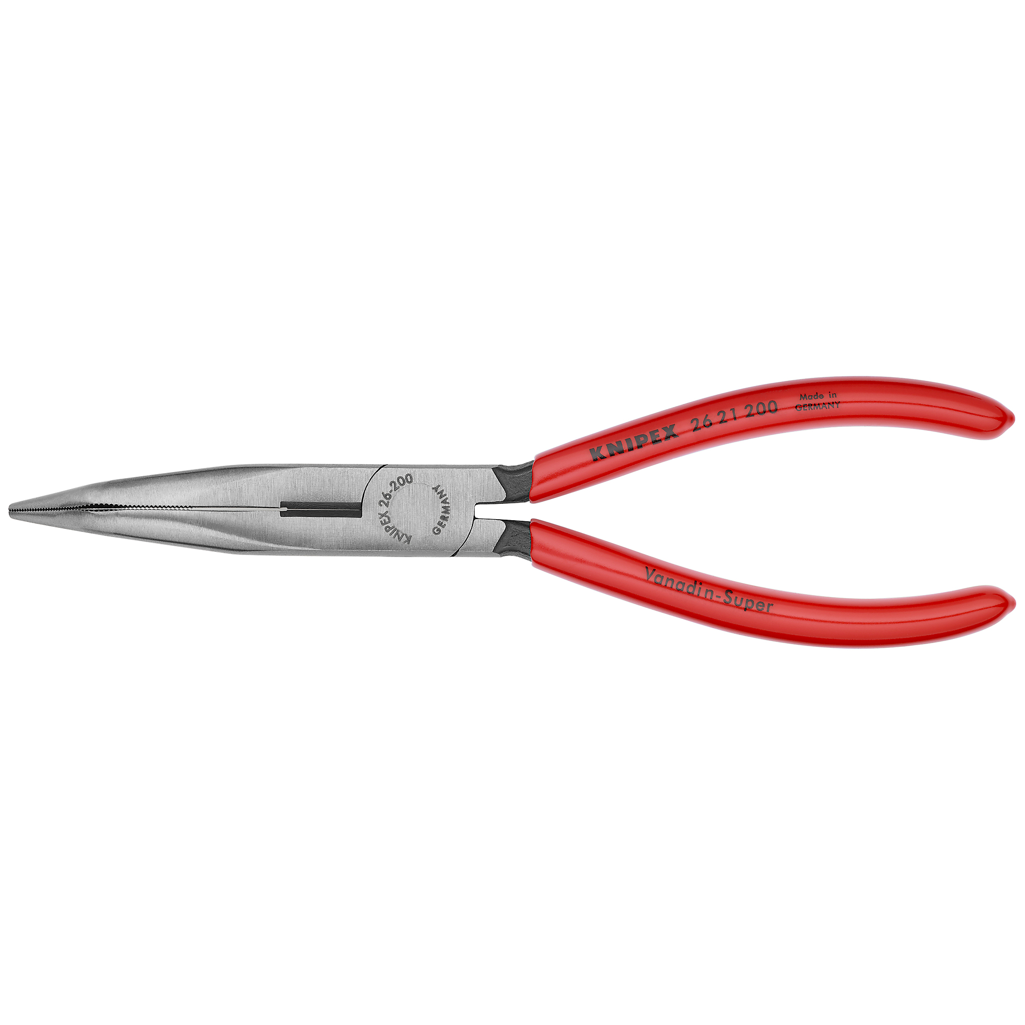 KNIPEX, Long Nose 40° Angled Pliers w/Cutter, Bulk, 8in., Pieces (qty.) 1 Material Steel, Jaw Capacity 0.125 in, Model# 26 21 200