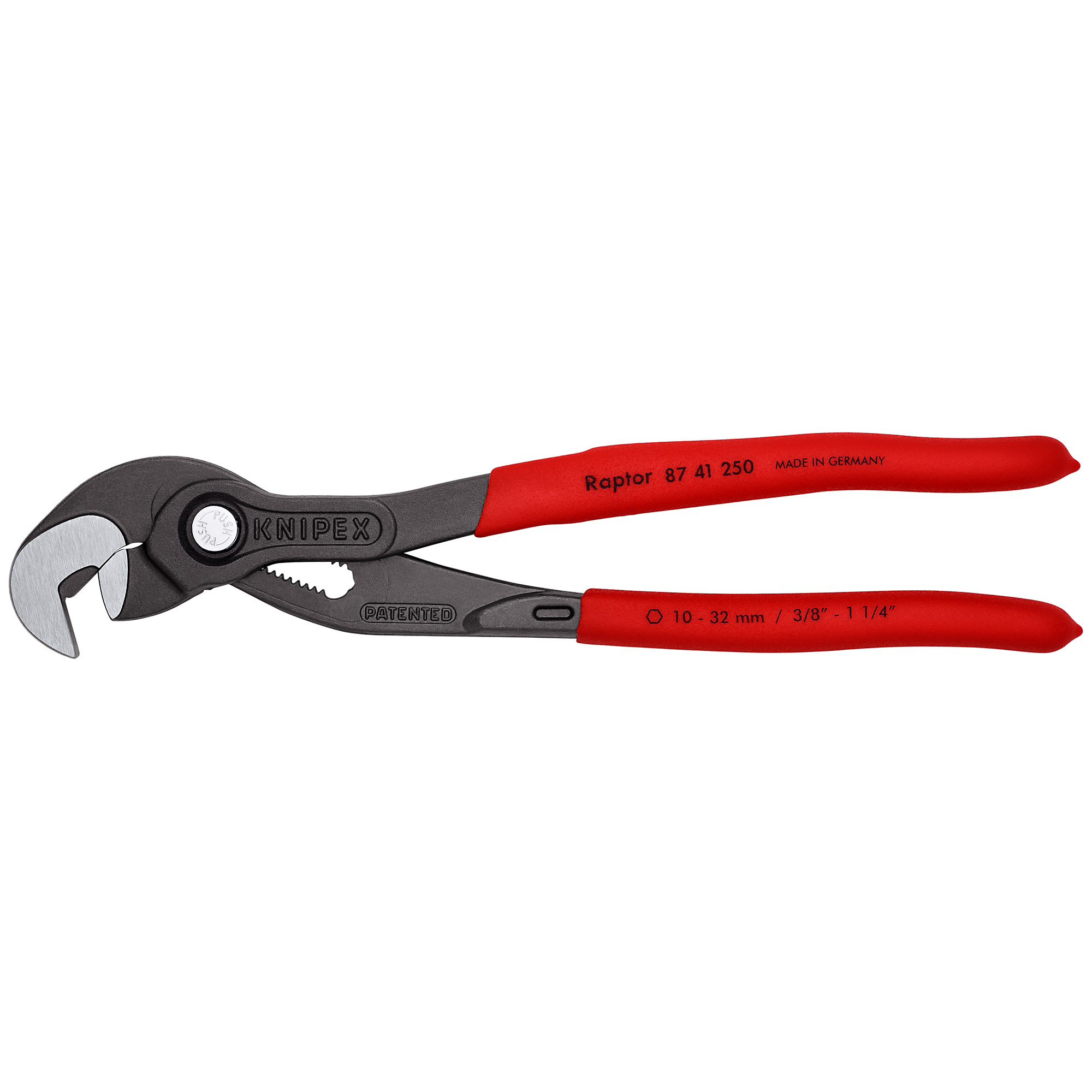 KNIPEX Raptor™, Raptor Pliers, Non-slip plastic, Bulk, 10in., Pieces (qty.) 1 Material Steel, Jaw Capacity 1.25 in, Model# 87 41 250