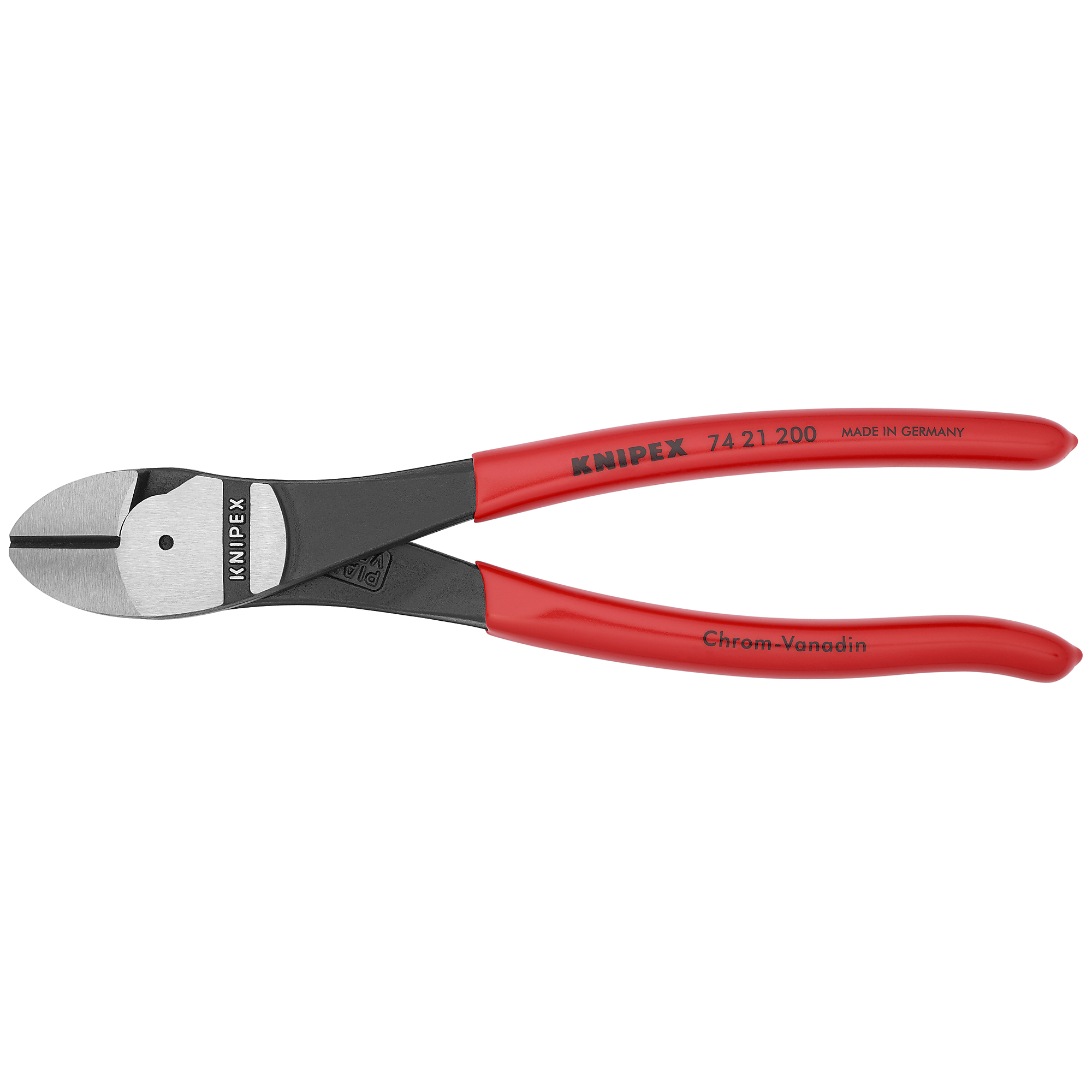 KNIPEX Angled Diagonal Cutters, 8in., 0.172in. Jaw Capacity, Steel, Model# 74 21 200
