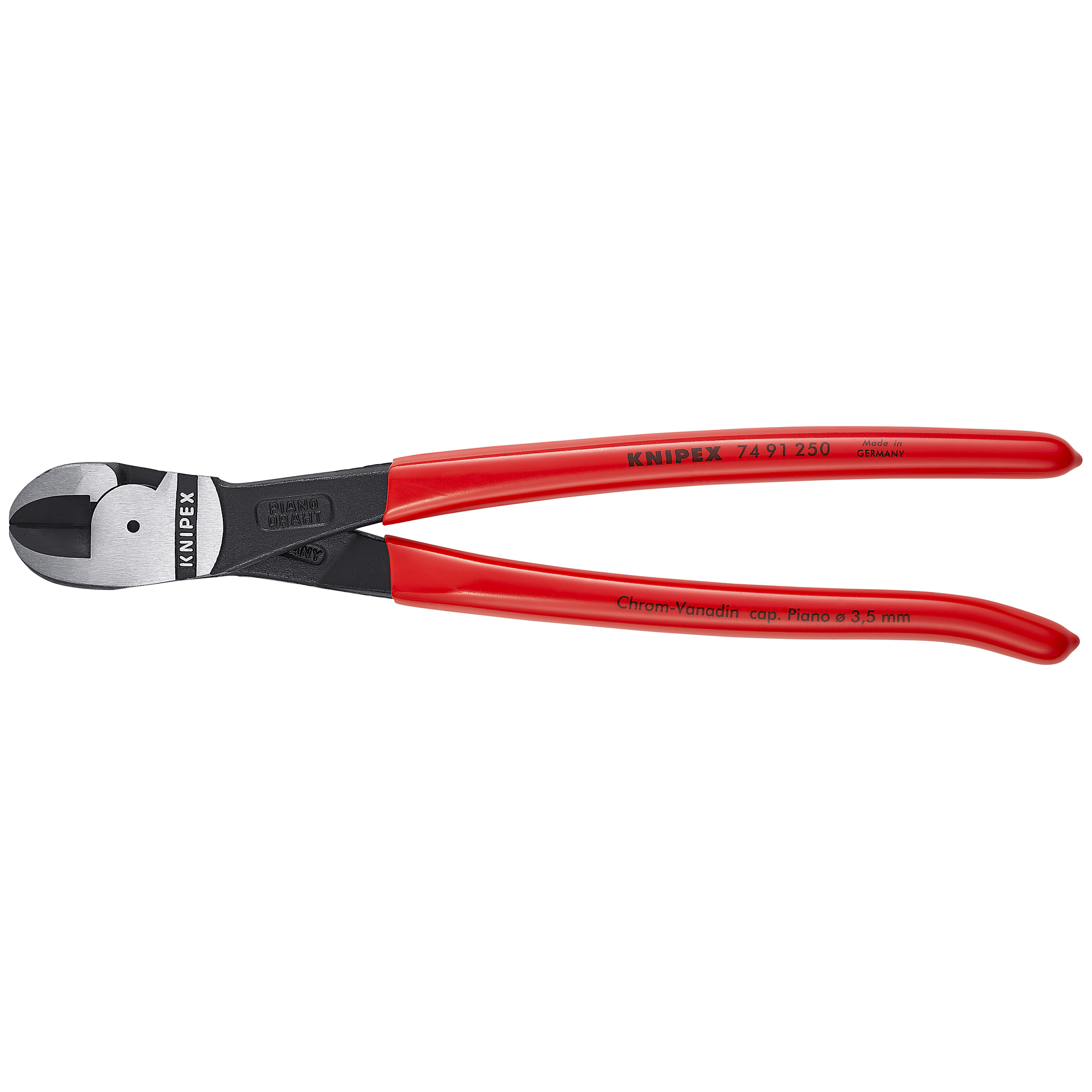 KNIPEX HL Center Cutters - 10in., Plastic Coating, Steel, 0.203in. Jaw Capacity, Model# 74 91 250