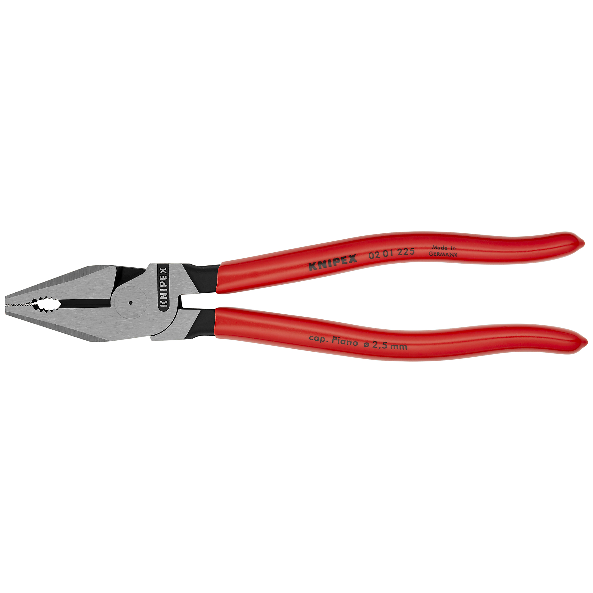 KNIPEX High-Leverage Combination Pliers - 9in., Plastic Coating, Steel, 0.125in. Jaw Capacity, Model# 02 01 225