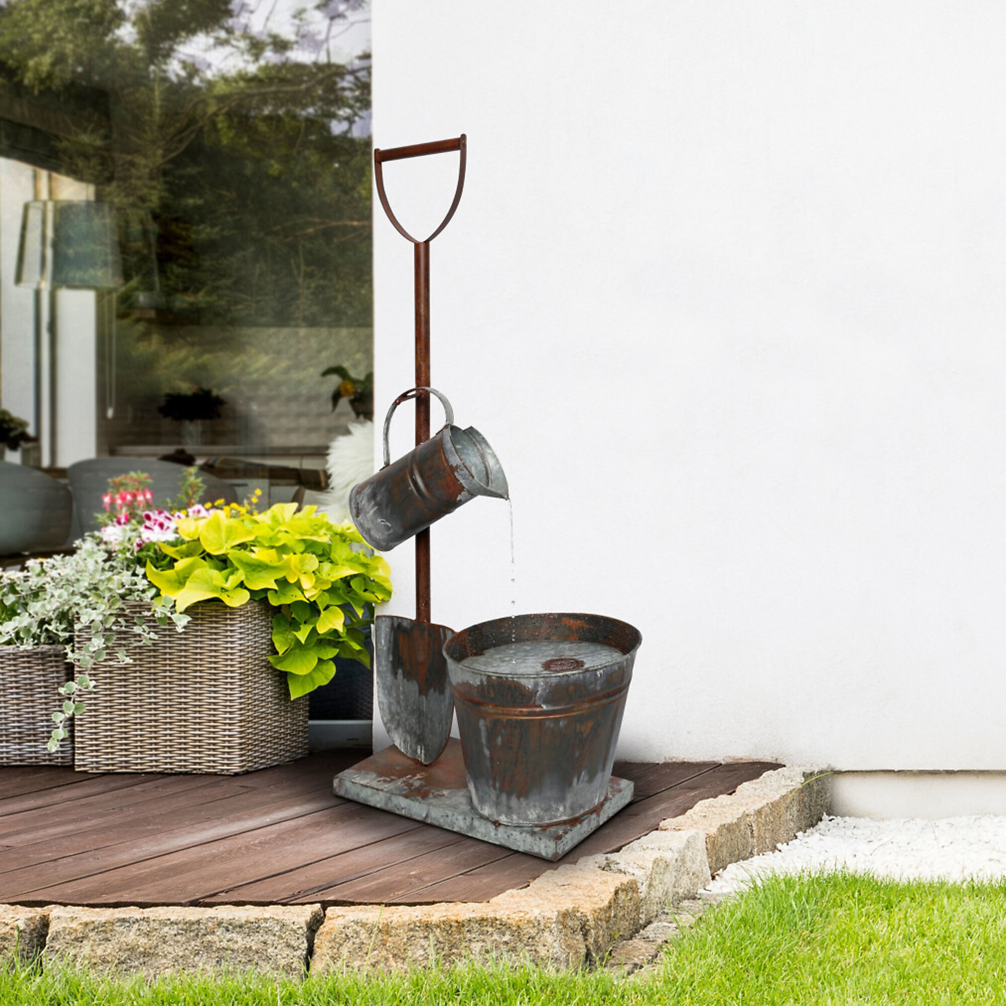 Alpine Corporation, Shovel Pitcher Bucket Fountain,Gray Galvanized ...
