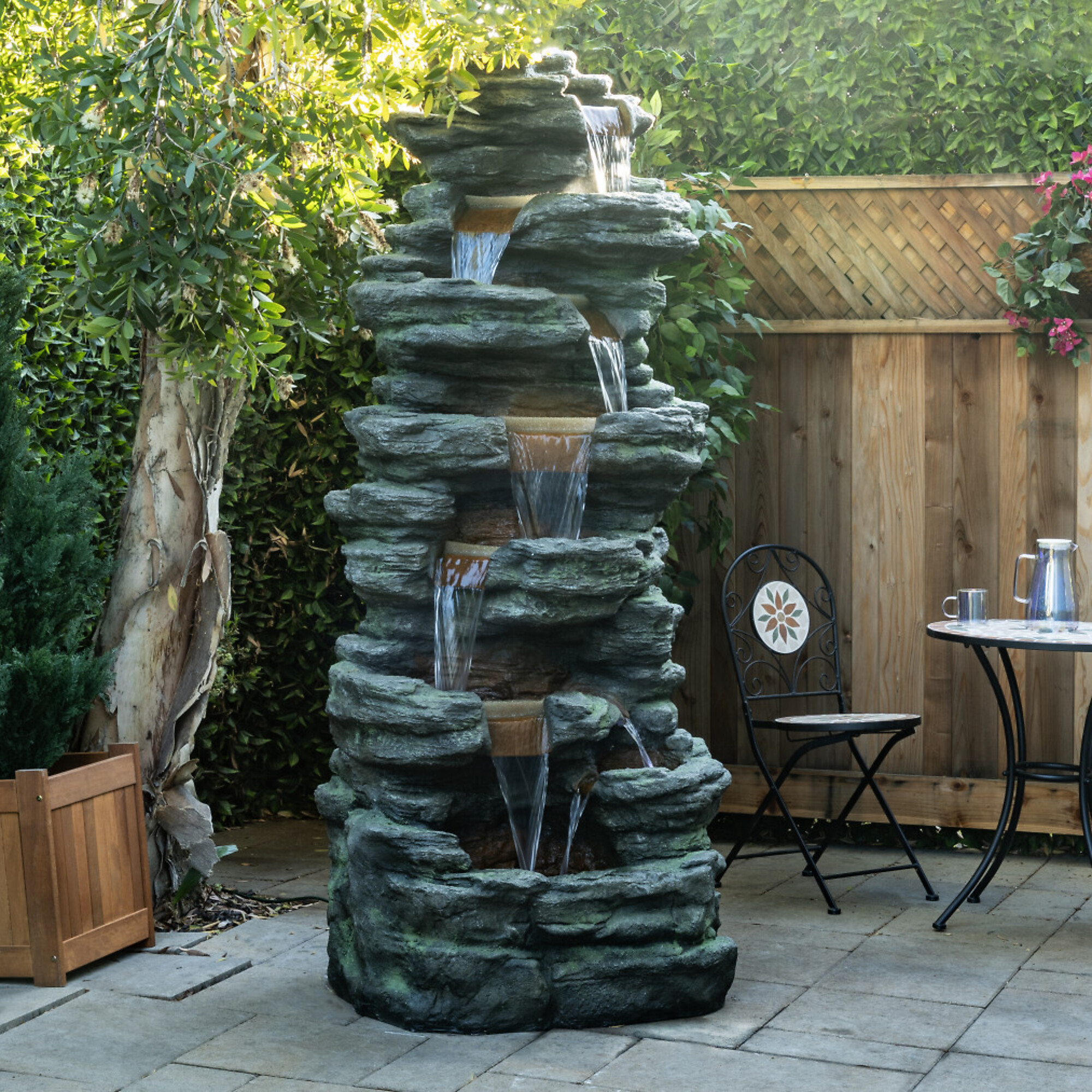 Alpine Corporation, Cascading Stone Fountain w/LED Lights Multi-tiered, Volts 120 Power Cord Length 5.9 ft, Model# TZL274