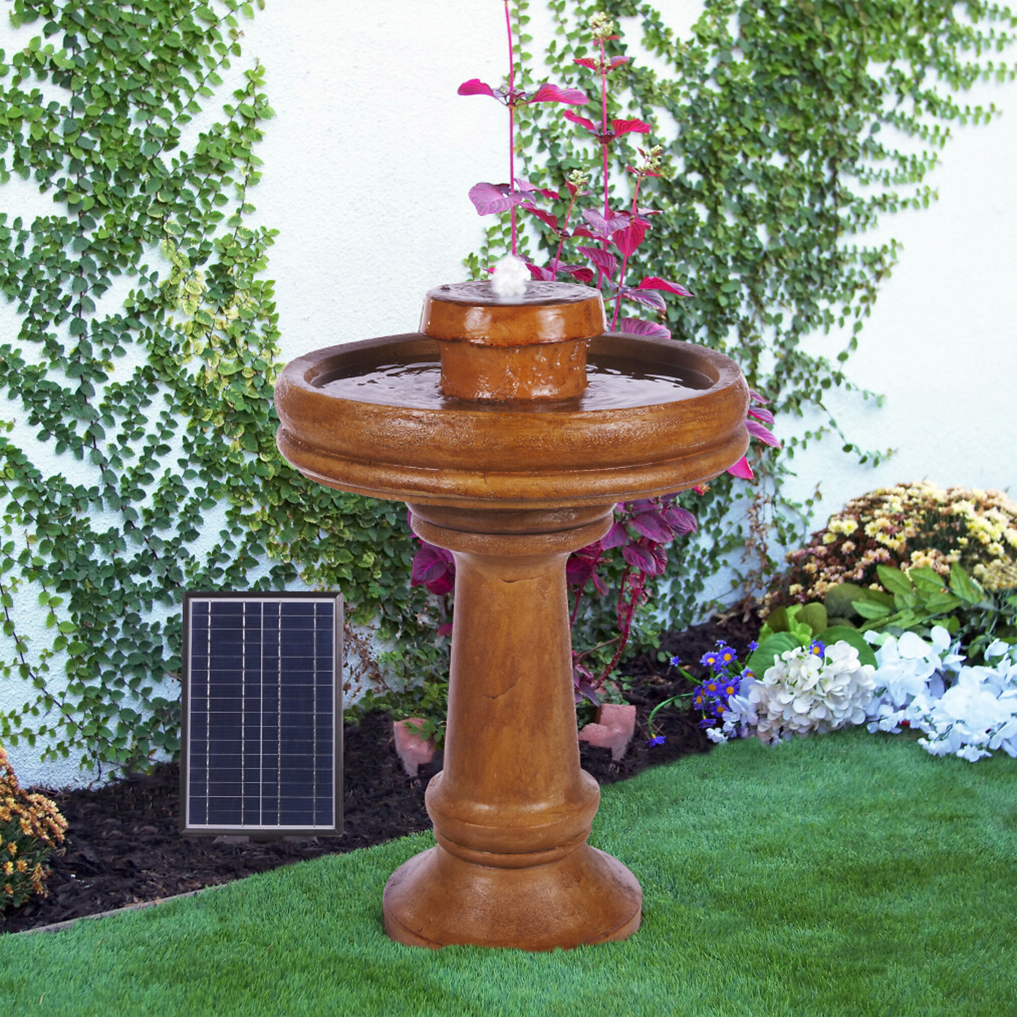 Alpine Corporation, Birdbath Pedestal Fountain w/LED Lts,Solar Classic