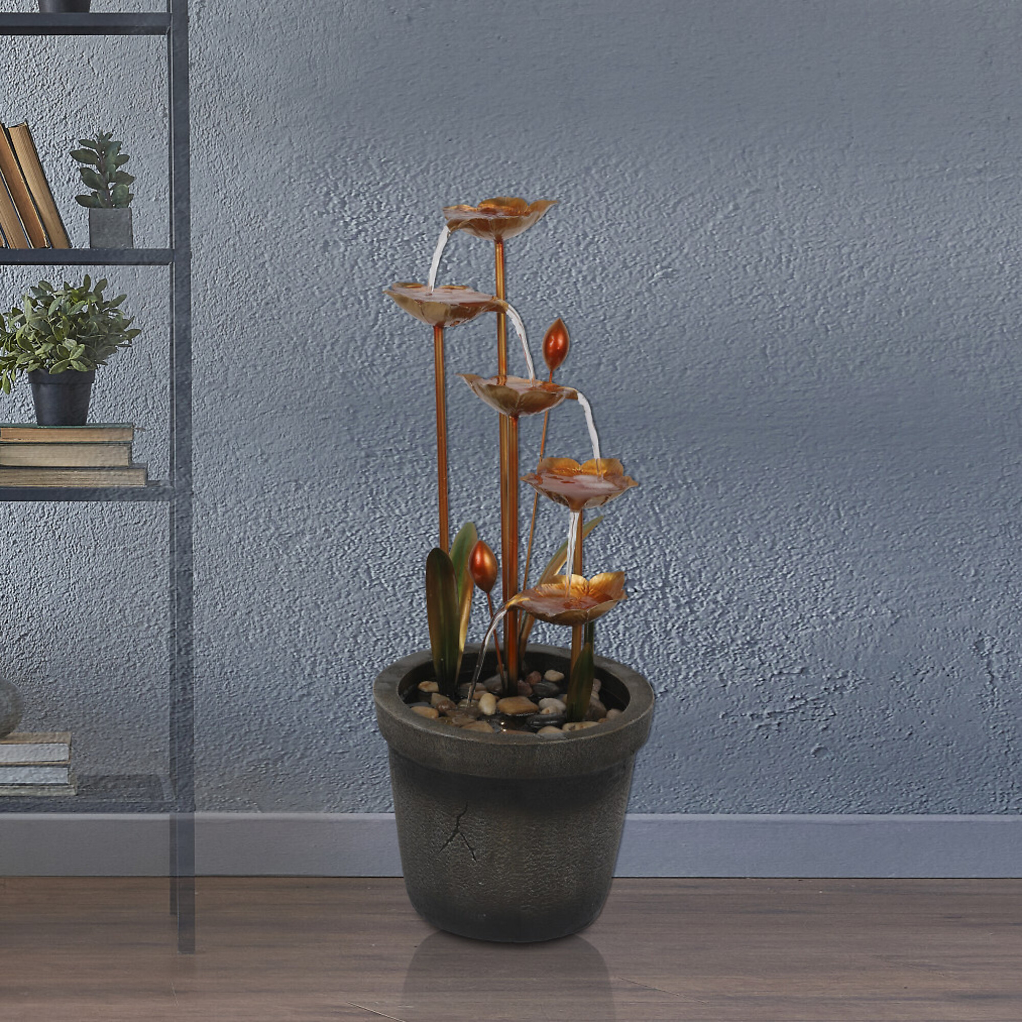 Alpine Corporation, Copper Tiered Flower Fountain, Volts 120 Power Cord Length 6 ft, Model# ZDQ106