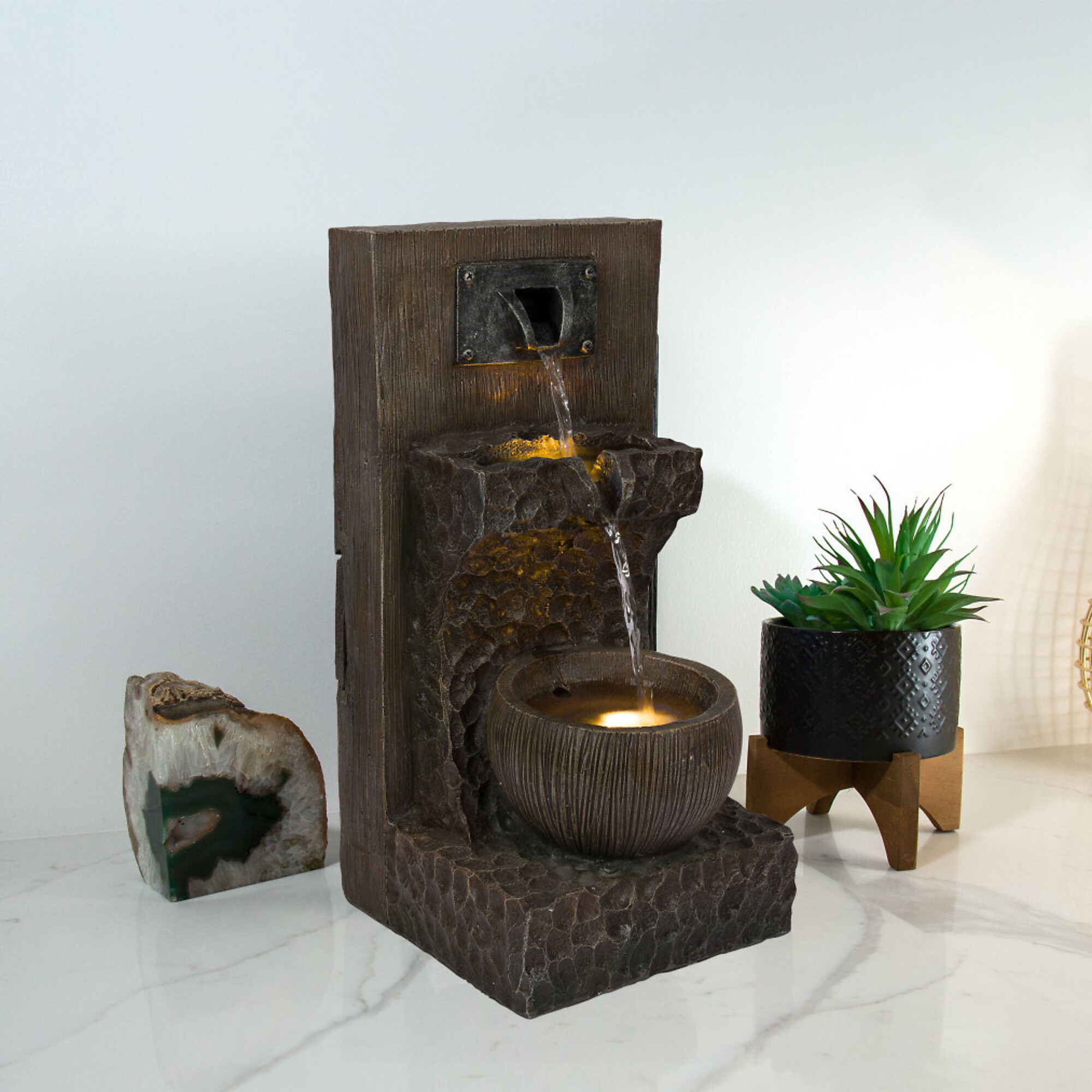 Alpine Corporation, Cascading Fountain w/ Warm White LED Light 3-Tier, Volts 120 Power Cord Length 6 ft, Model# ZDQ108