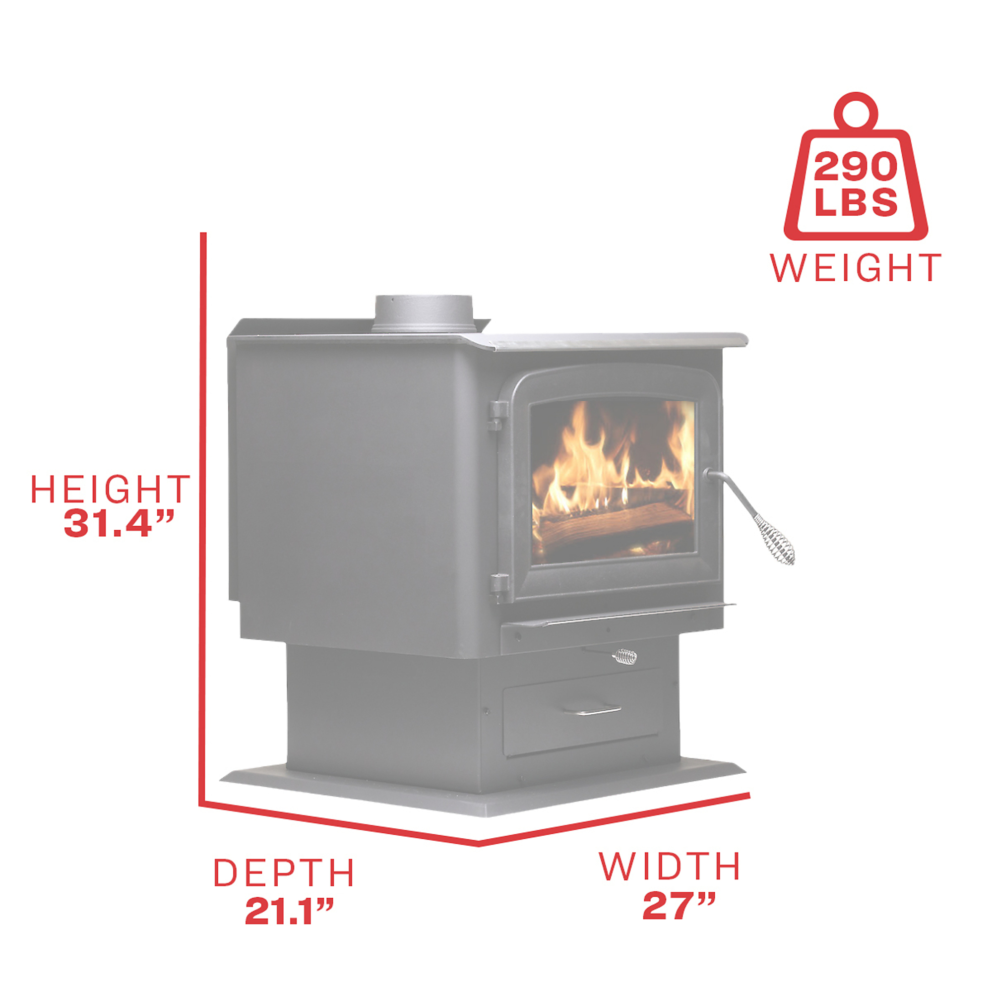 Ashley Hearth 2000 Sq Ft Pedestal Wood Stove Heat Output 89000 Btuhour Heating Capability 8347