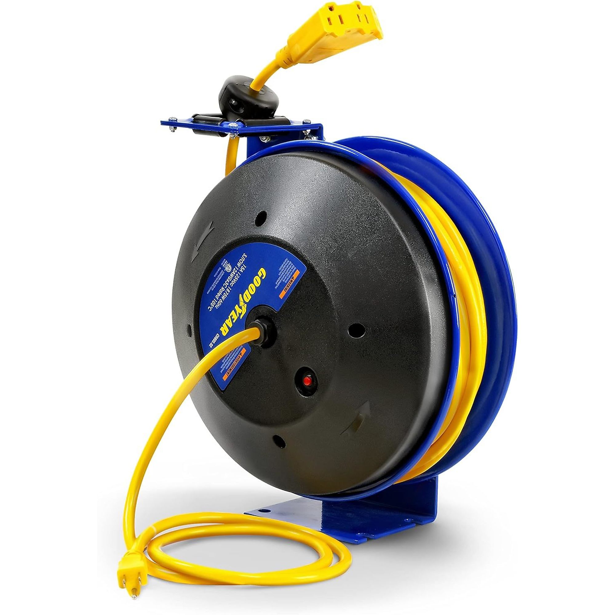 Goodyear GUR074 Retractable Extension Cord Reel Mountable 12AWG x 50' 14A 3-Outlets New