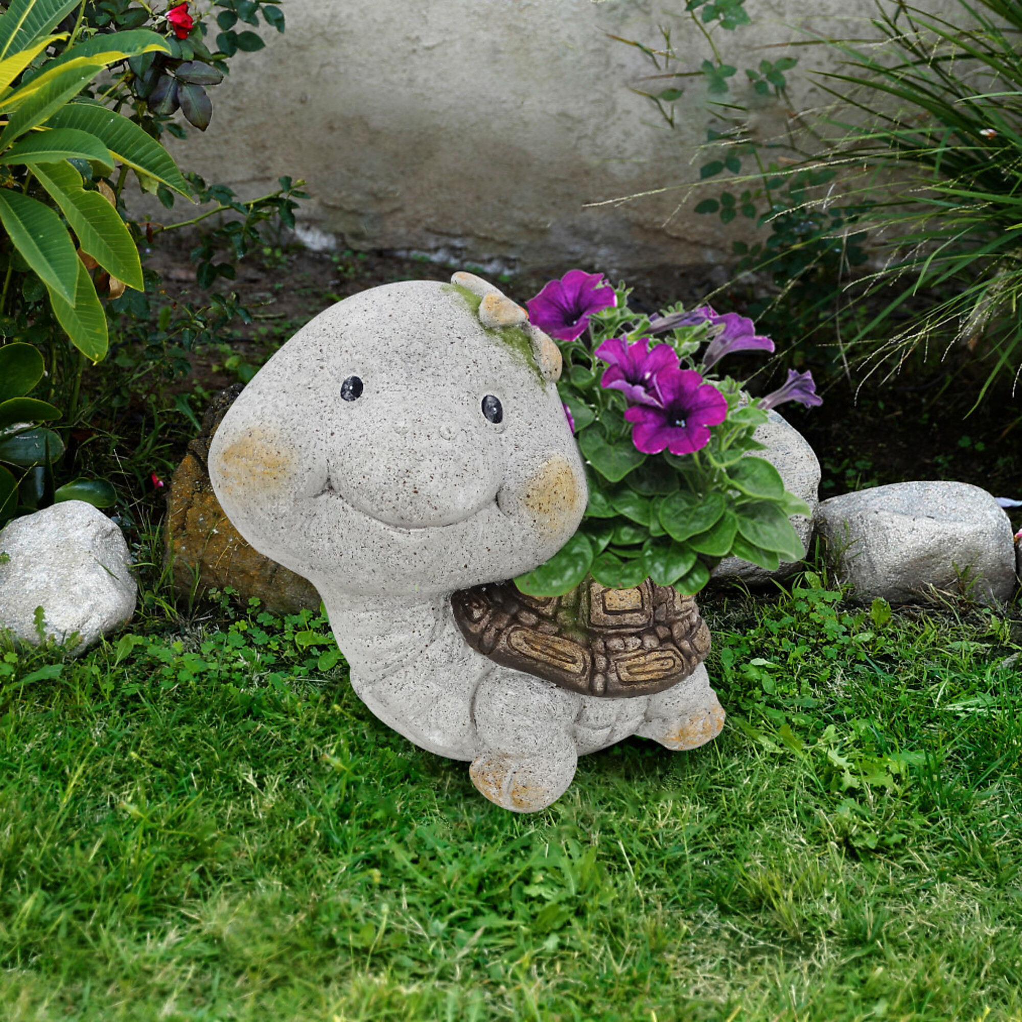 Alpine Corporation, Blushing Tortoise Planter With Drainage Hole 