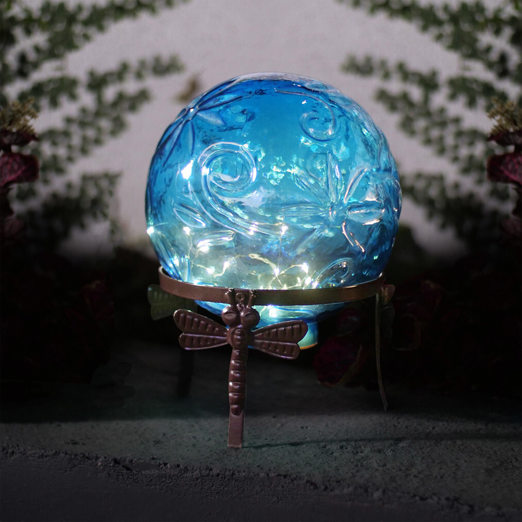 Alpine Corporation, Blue Glass LED Gazing Globe,Pearlized,w/ Stand, Model# HGY112A-BL