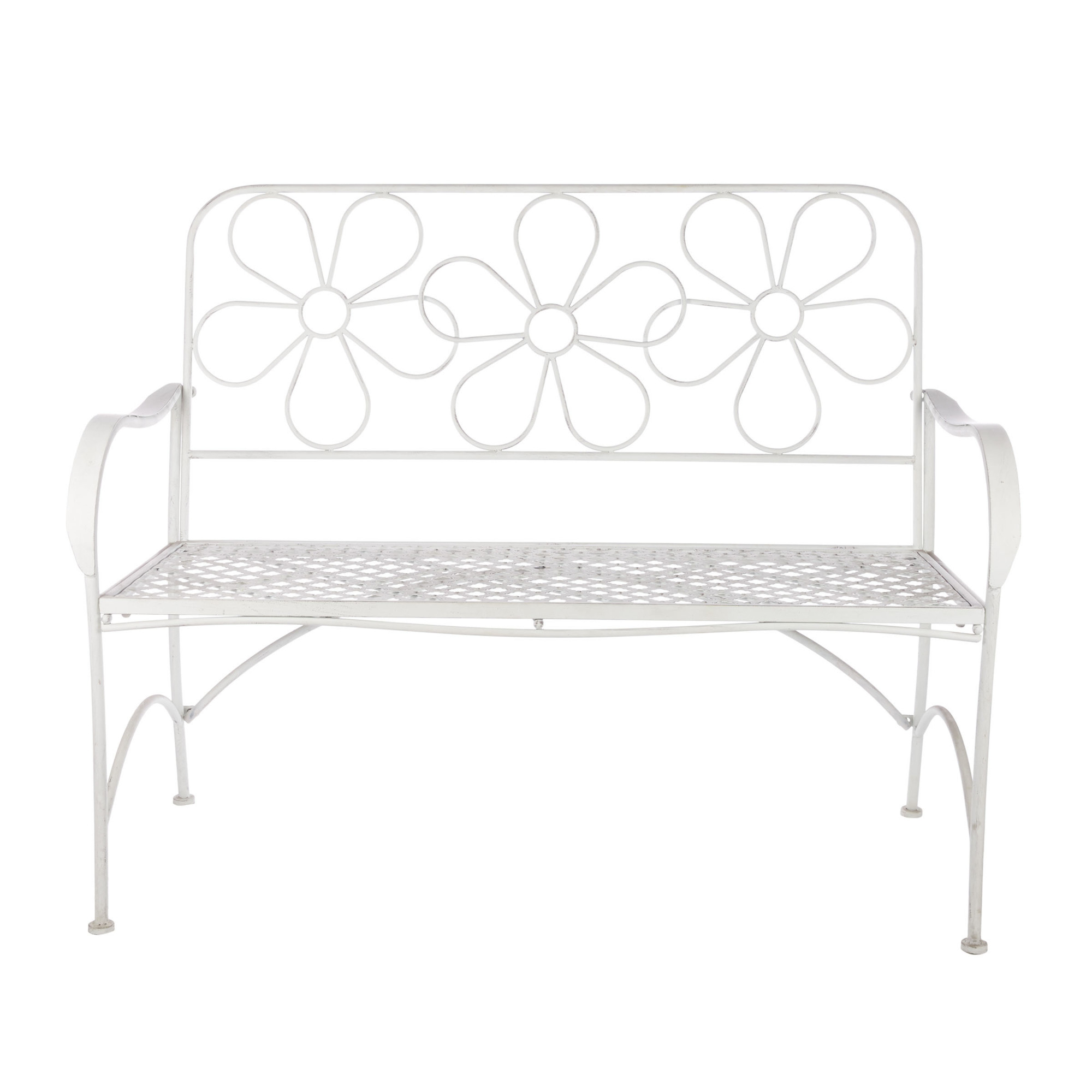 Daisy Bench Alpine Corporation, White Daisy Metal Bench, Primary Color White ...