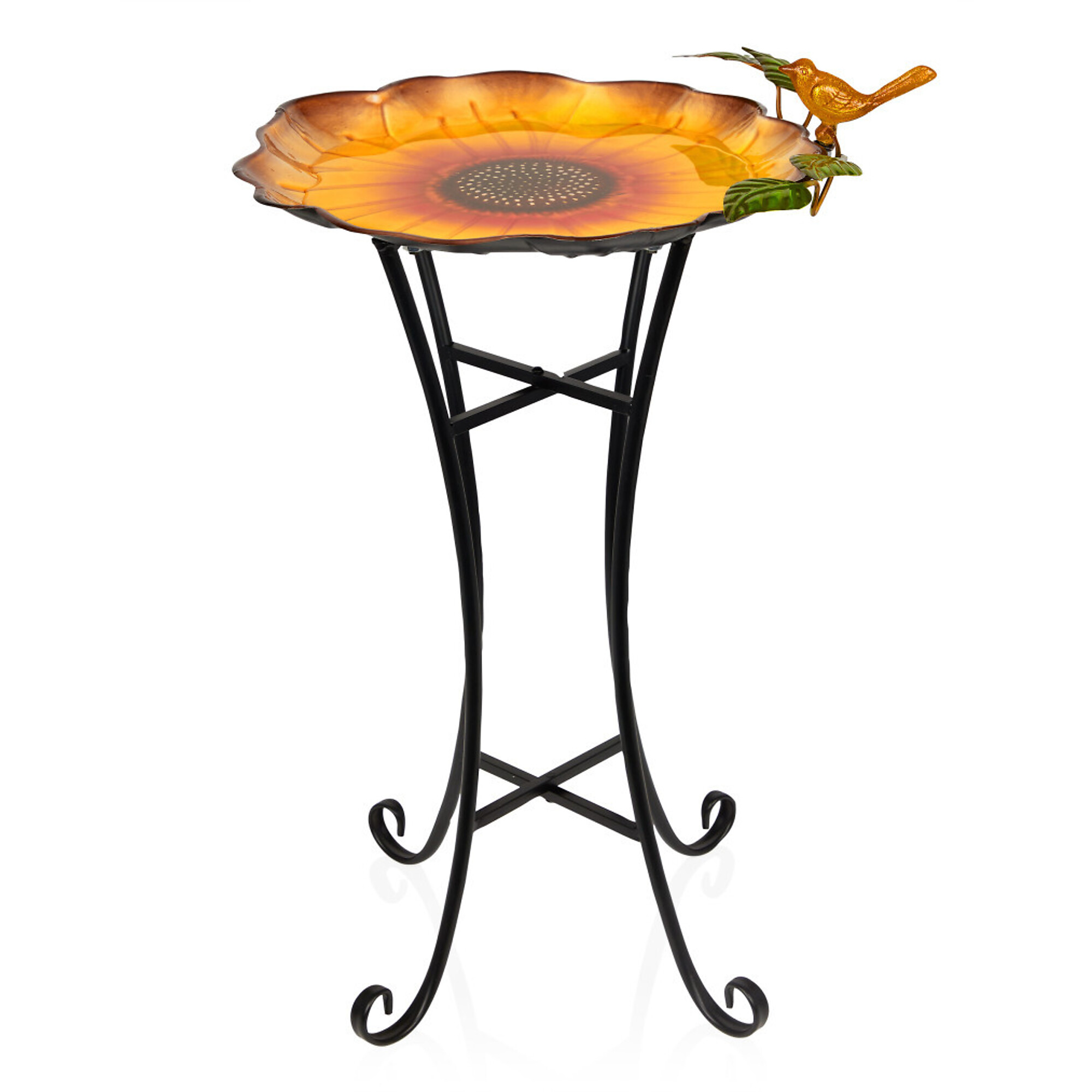 Alpine Corporation, Metal Daisy Birdbath with Bird and Sunflower Stand