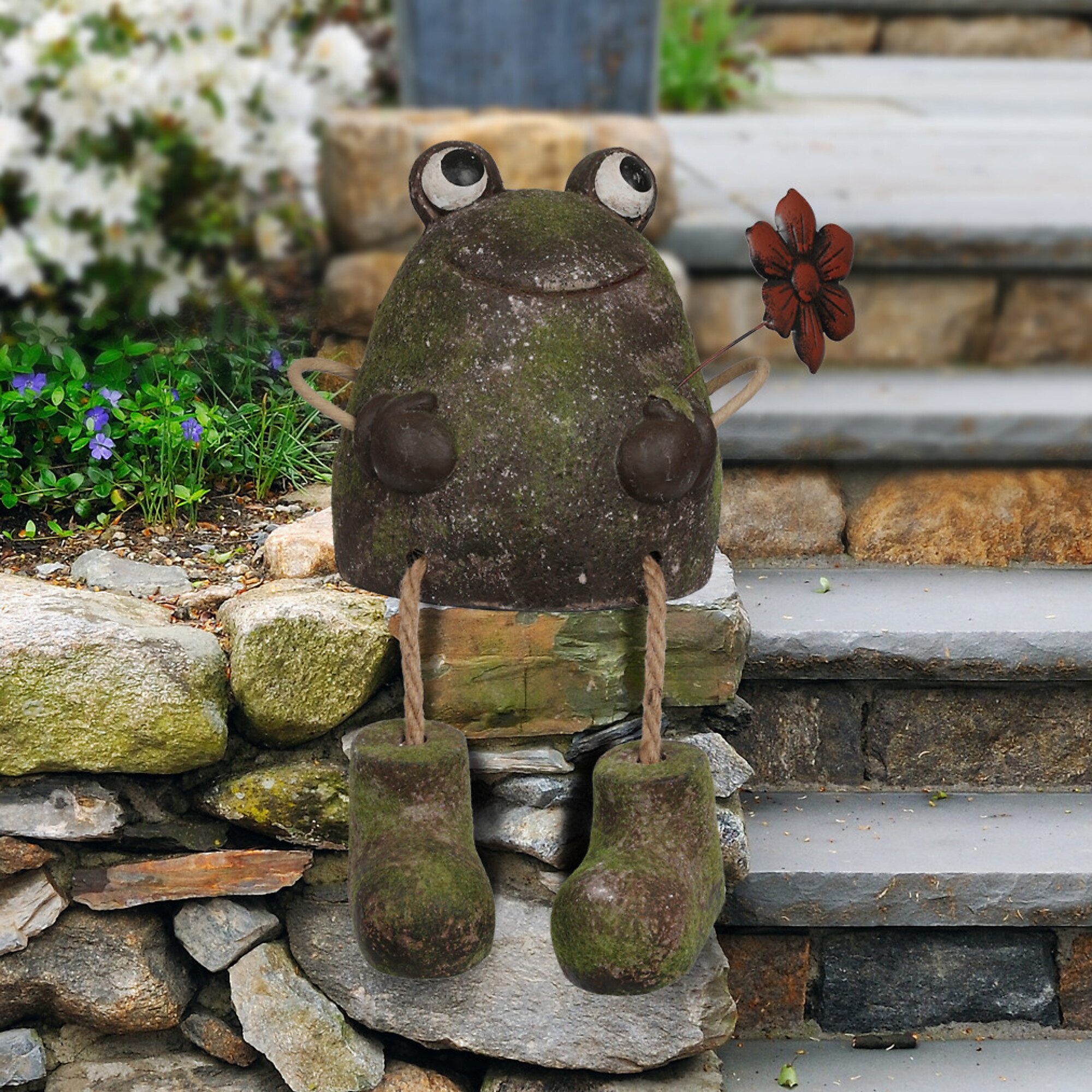 Alpine Corporation, Frog with Metal Flower Statue, Model# MCC834