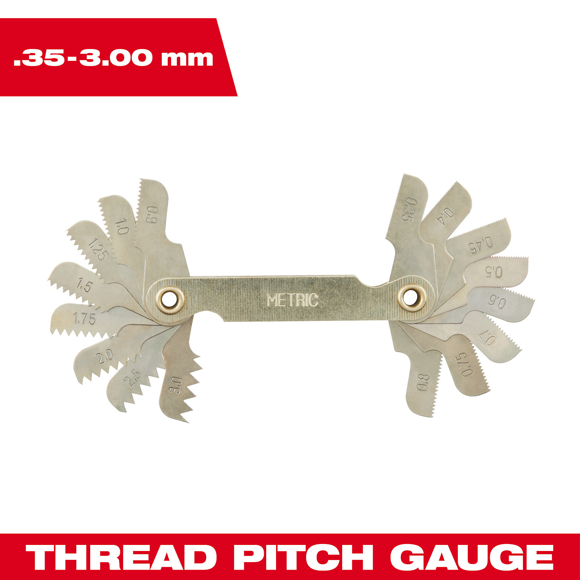 Milwaukee 0.35mm–3mm Metric Thread Pitch Gauge, Model# 49-57-5012