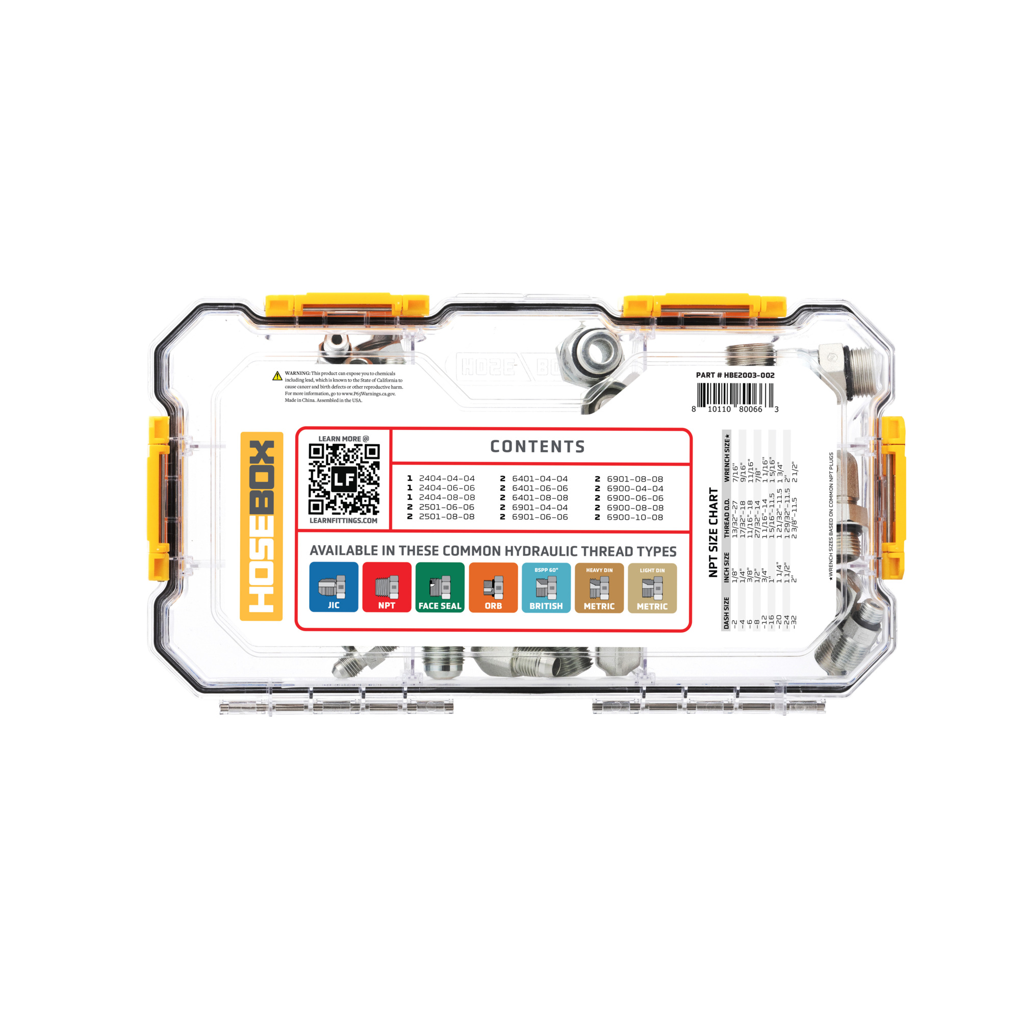 HoseBox, NPT - ORB - JIC PACK, Fitting Size Other in, Model# HBE2003 ...