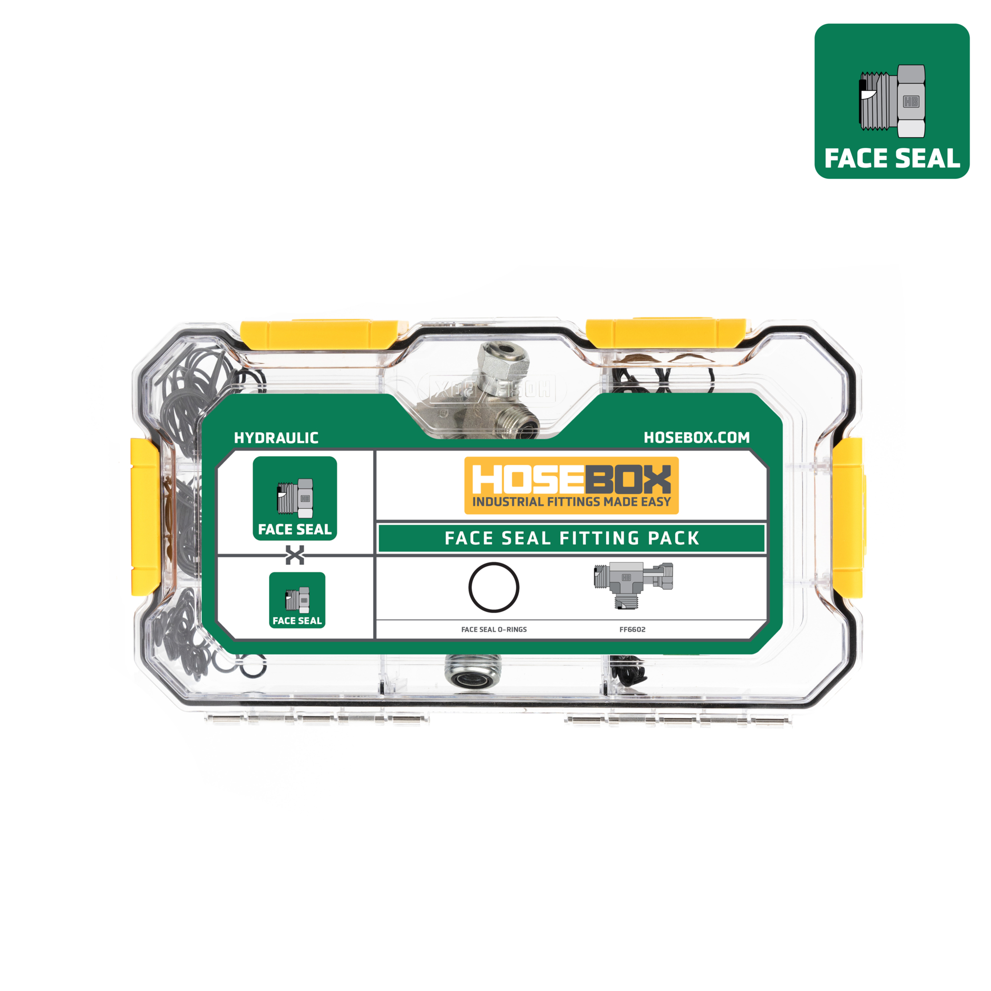 HoseBox, FACE SEAL-TEES-O-RINGS KIT-4 Tees-150 O-rings, Fitting Size Other in, Model# HBE2002-004