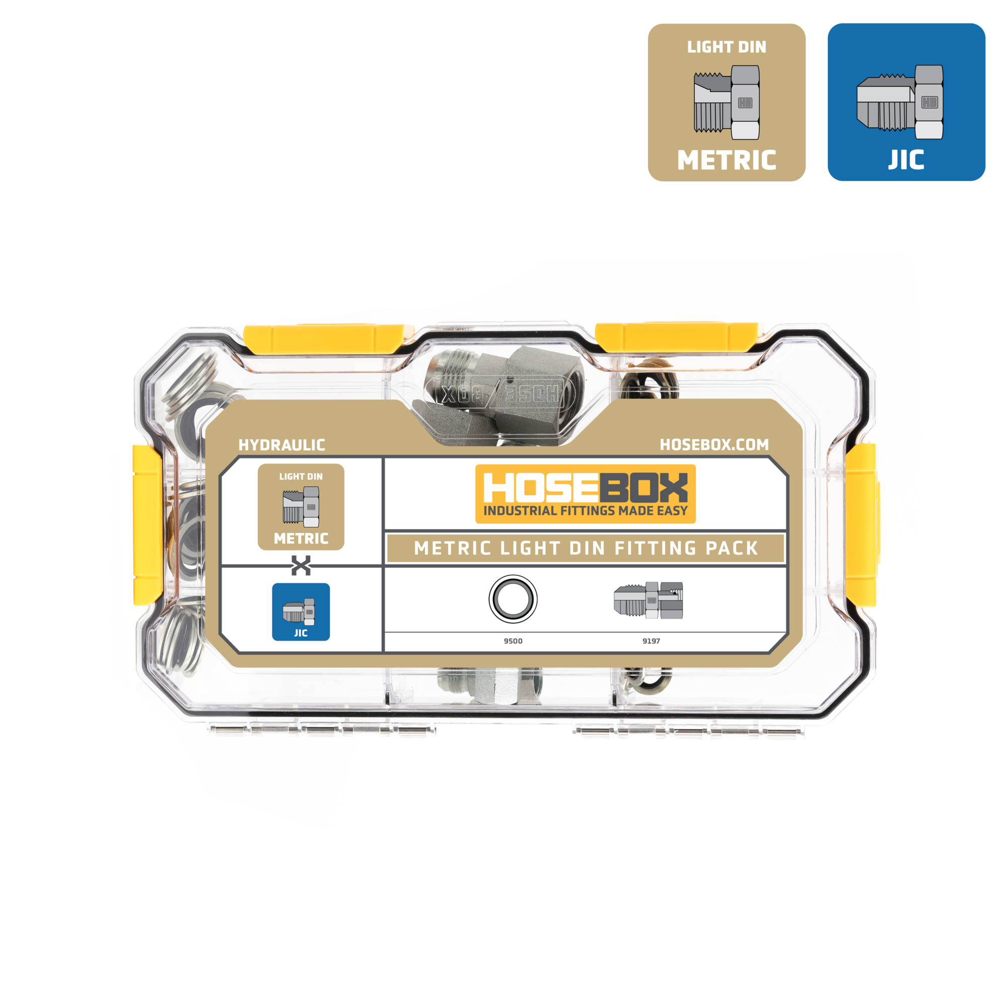 HoseBox, METRIC LIGHT DIN-JIC-10 Adapters-60 Bonded Seals, Fitting Size Other in, Model# HB2027-001