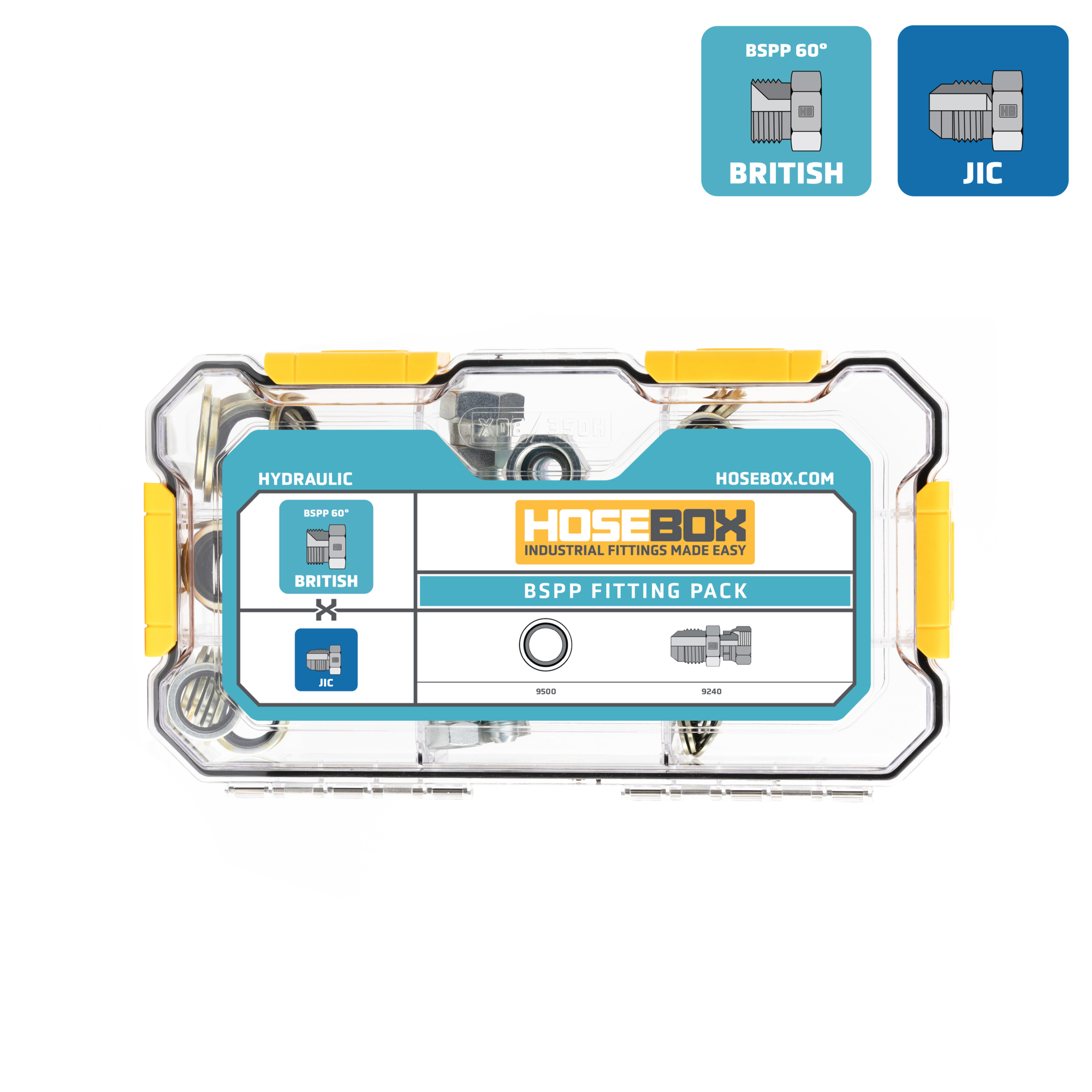 HoseBox, BSPP-JIC-BSPP SEALS KIT-10 Adapters-60 Hyd. Seals, Fitting Size Other in, Model# HB2023-001
