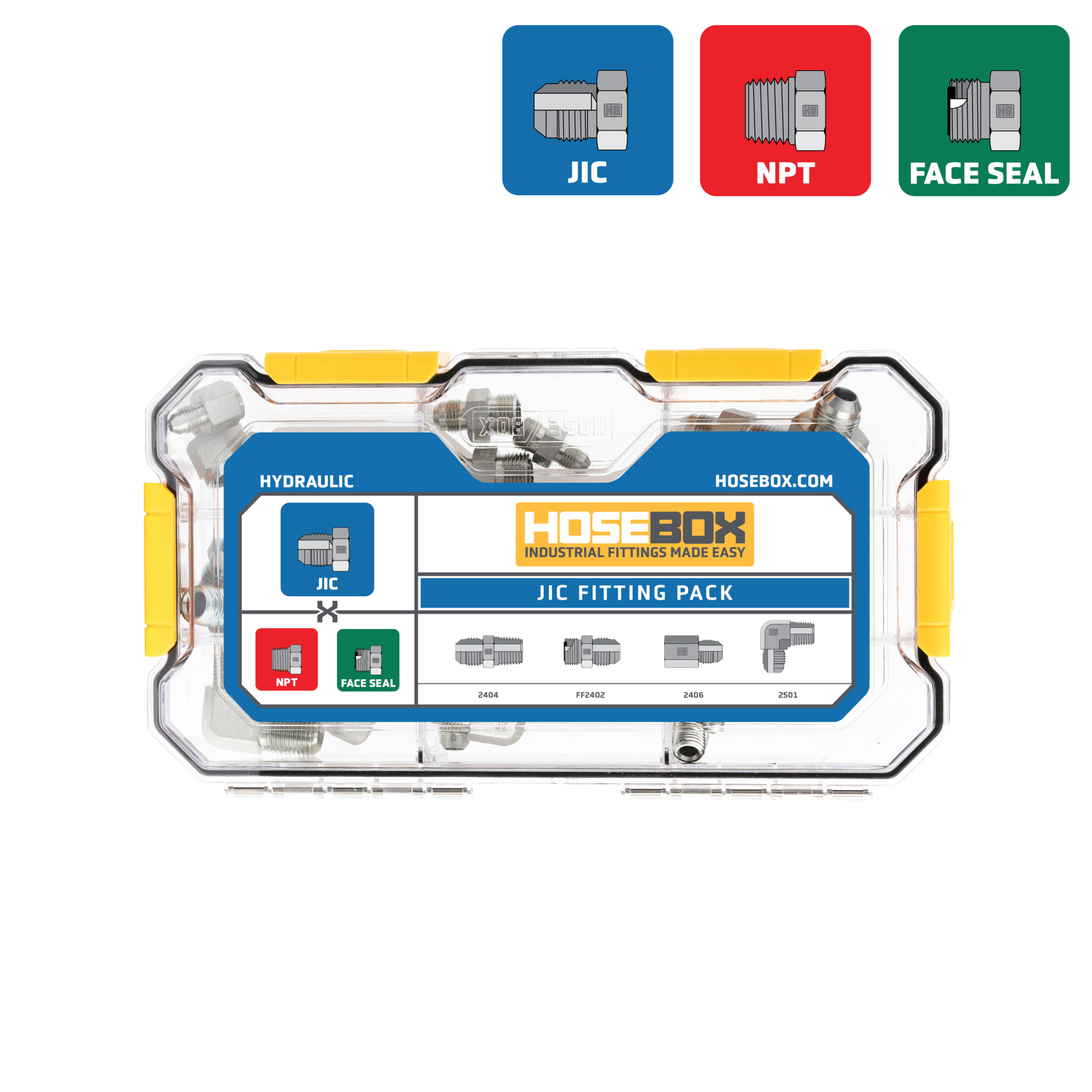 HoseBox, JIC -NPT-ORFS KIT - 22 Adapters, Fitting Size Other in, Model# HBE2001-003