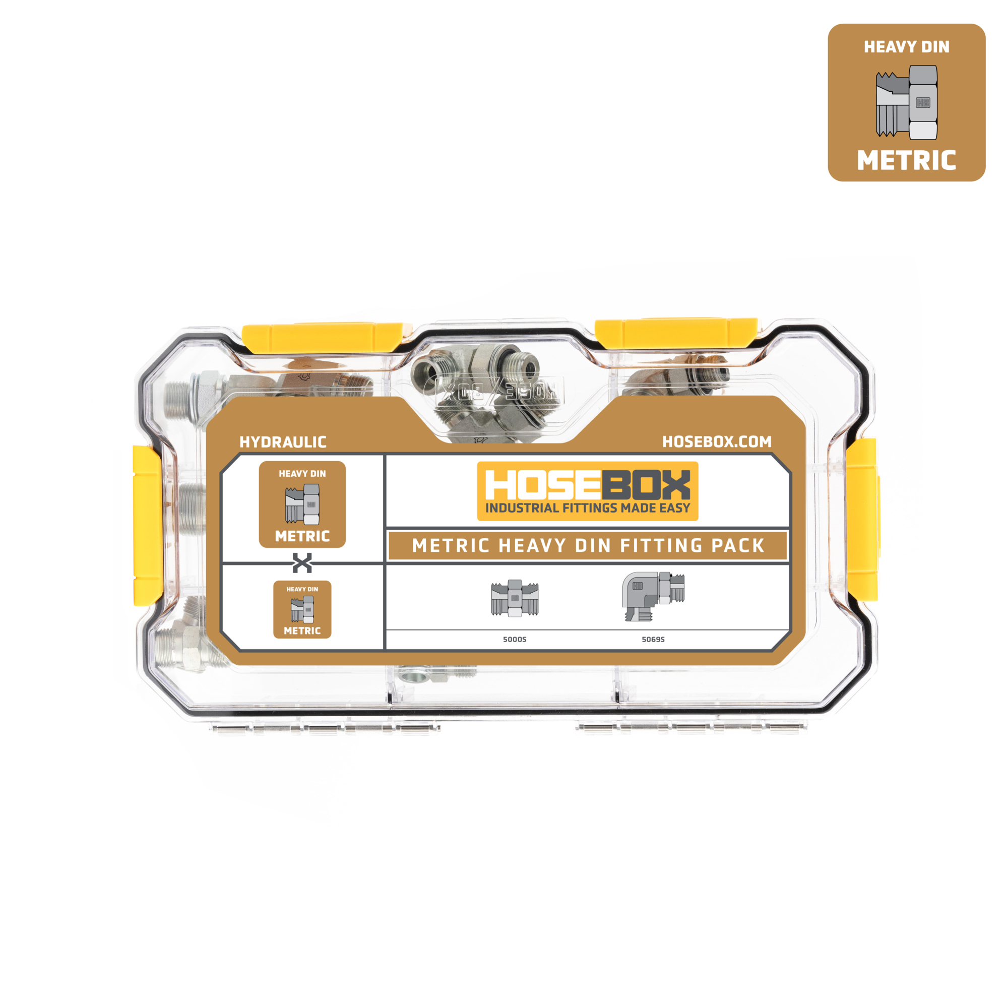 HoseBox, METRIC HEAVY DIN-DIN KIT - 18 Adapters, Fitting Size Other in, Model# HB2025-002