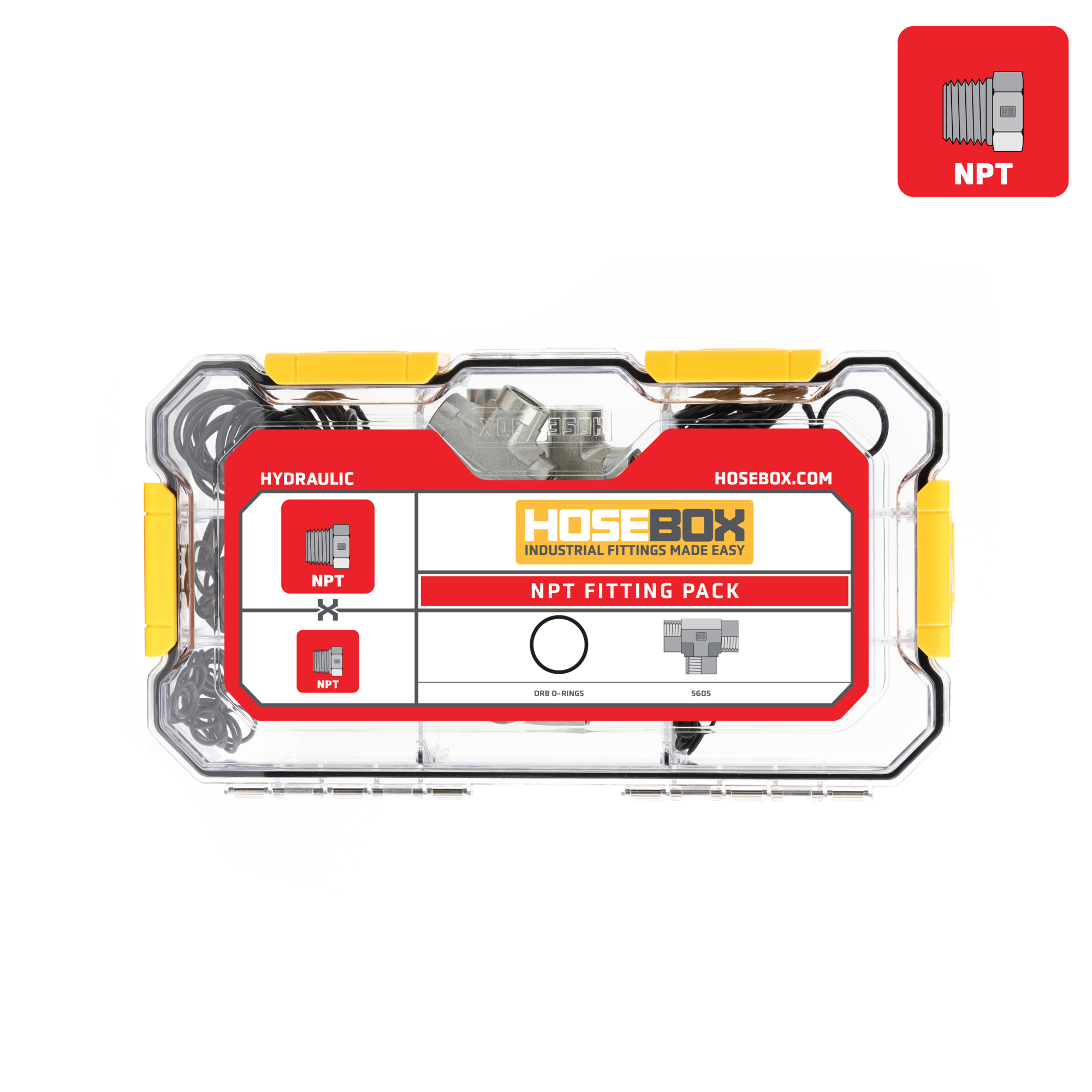 HoseBox, NPT TEES-O-RINGS KIT - 5 Tees - 150 ORB O-rings, Fitting Size Other in, Model# HBE2003-004