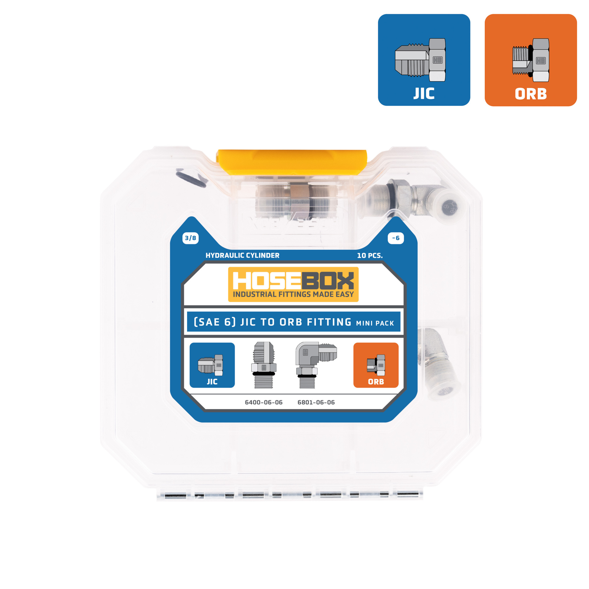 HoseBox, (SAE 6)JIC to ORB Mini Pack-4 Adapters-6 O-rings, Fitting Size Other in, Model# HBE2001-005