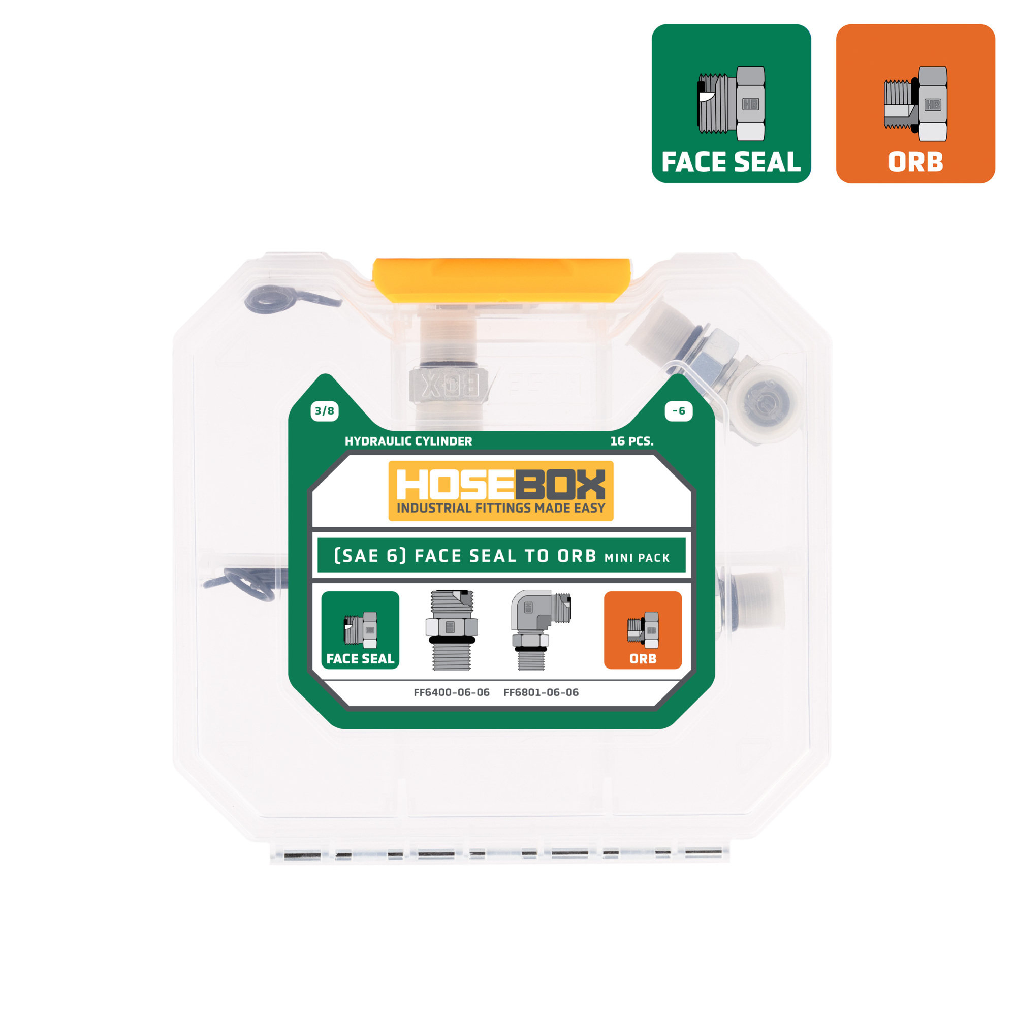 HoseBox, (SAE 6) ORFS -ORB Mini Pack-4 Adapters-12 O-rings, Fitting Size Other in, Model# HBE2002-005