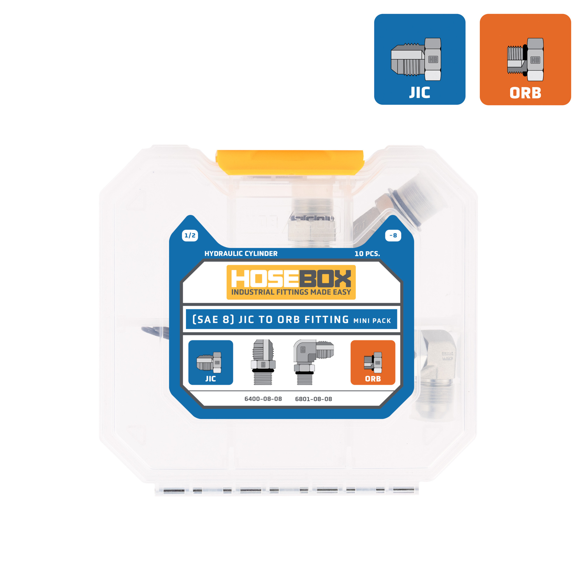 HoseBox, (SAE 8) JIC to ORB Mini Pack-4 Adapters-6 O-rings, Fitting Size Other in, Model# HBE2001-006