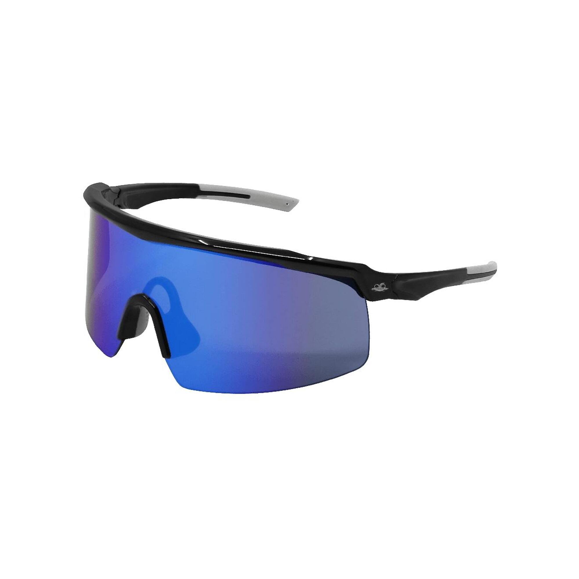 Bullhead Safety Whipray™, Whipray Blue Mirror AF Lens, Black Frame Safety Glasses&nbsp;, Frame Color Gloss Black, Lens Color Blue, ANSI Z87 Compliant, Model# BH3259AF