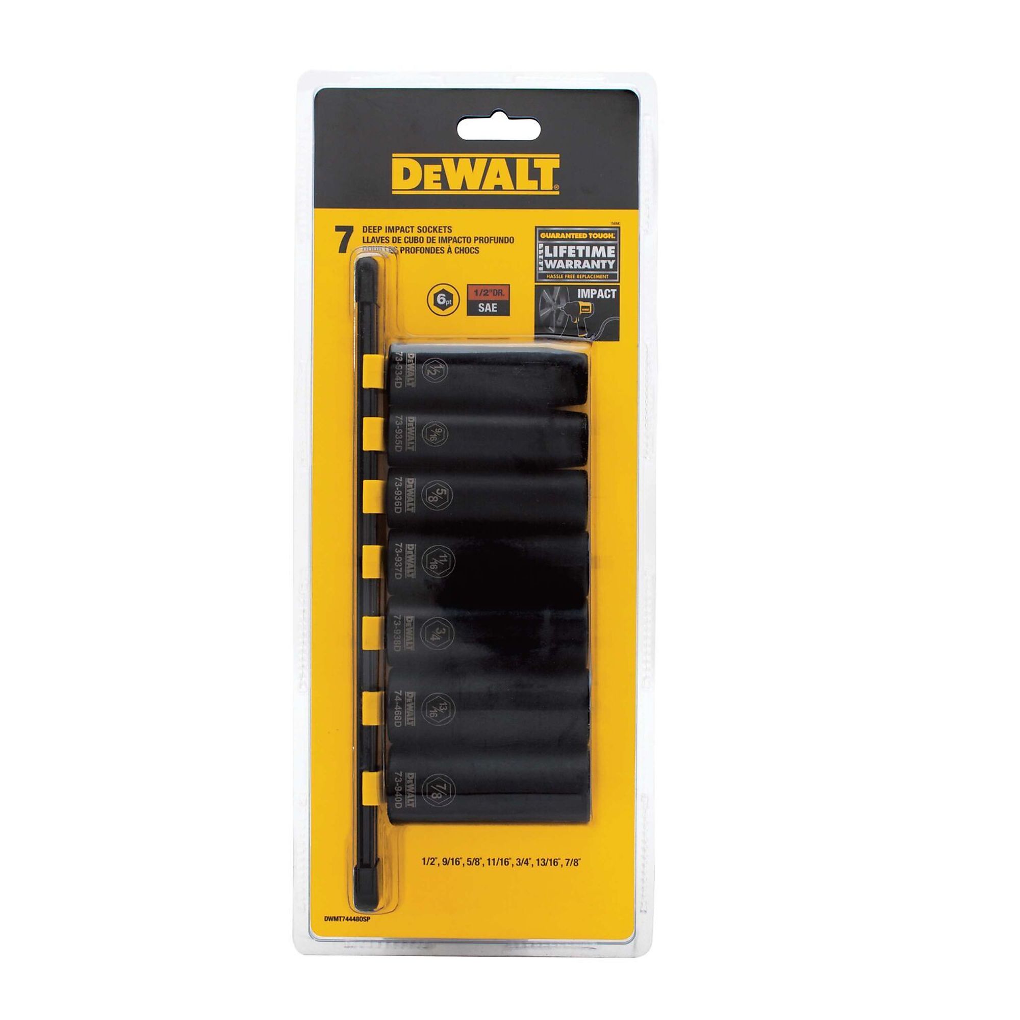 DEWALT, Impact Sockets SAE Deep 7PC, Pieces (qty.) 7 Model# DWMT74448OSP