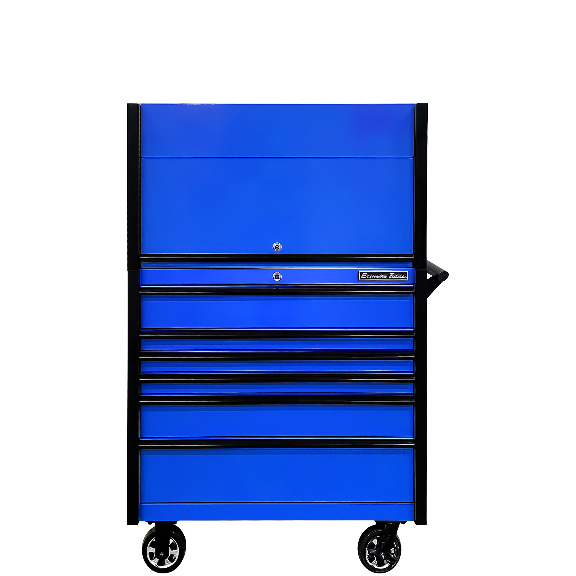 Extreme Tools DX Series Power Workstation Hutch and Roller Cabinet Combo - 41in. Width, 25in. Depth, 64in. Height, 6 Drawers, Blue/Black, Model# DX4107HRUK