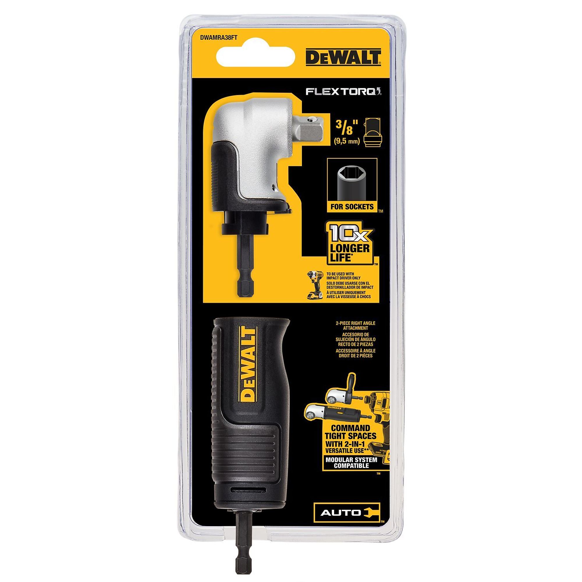 DEWALT, Right Angle Drill Adaptor - 3/8in. Square Drive, Included (qty.) 1 Model# DWAMRA38FT