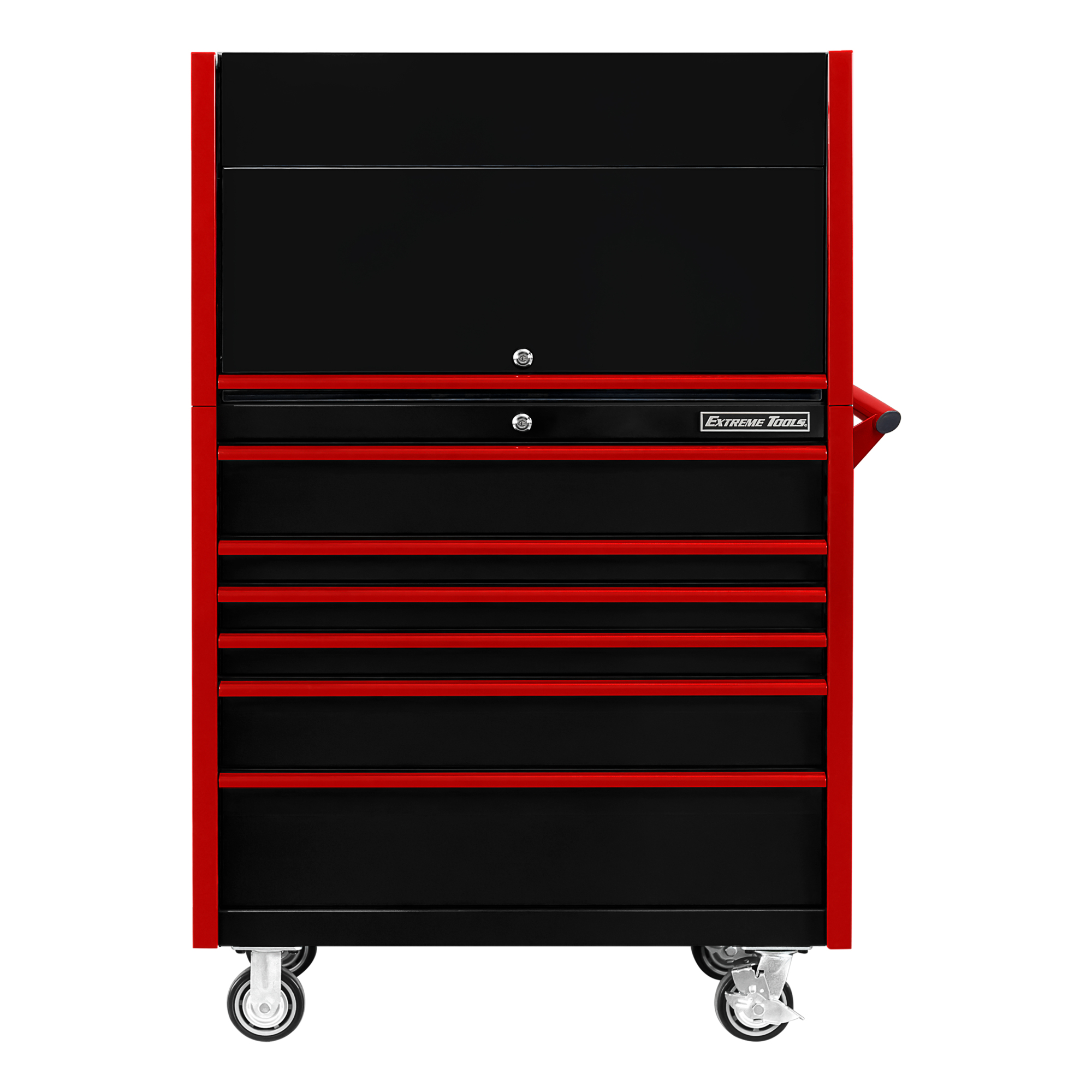 Extreme Tools DX Series Power Workstation Hutch and Roller Cabinet Combo - 41in. Width, 6 Drawers, 25in. Depth, 63in. Height, Black/Red, Model# DX4107HRKR