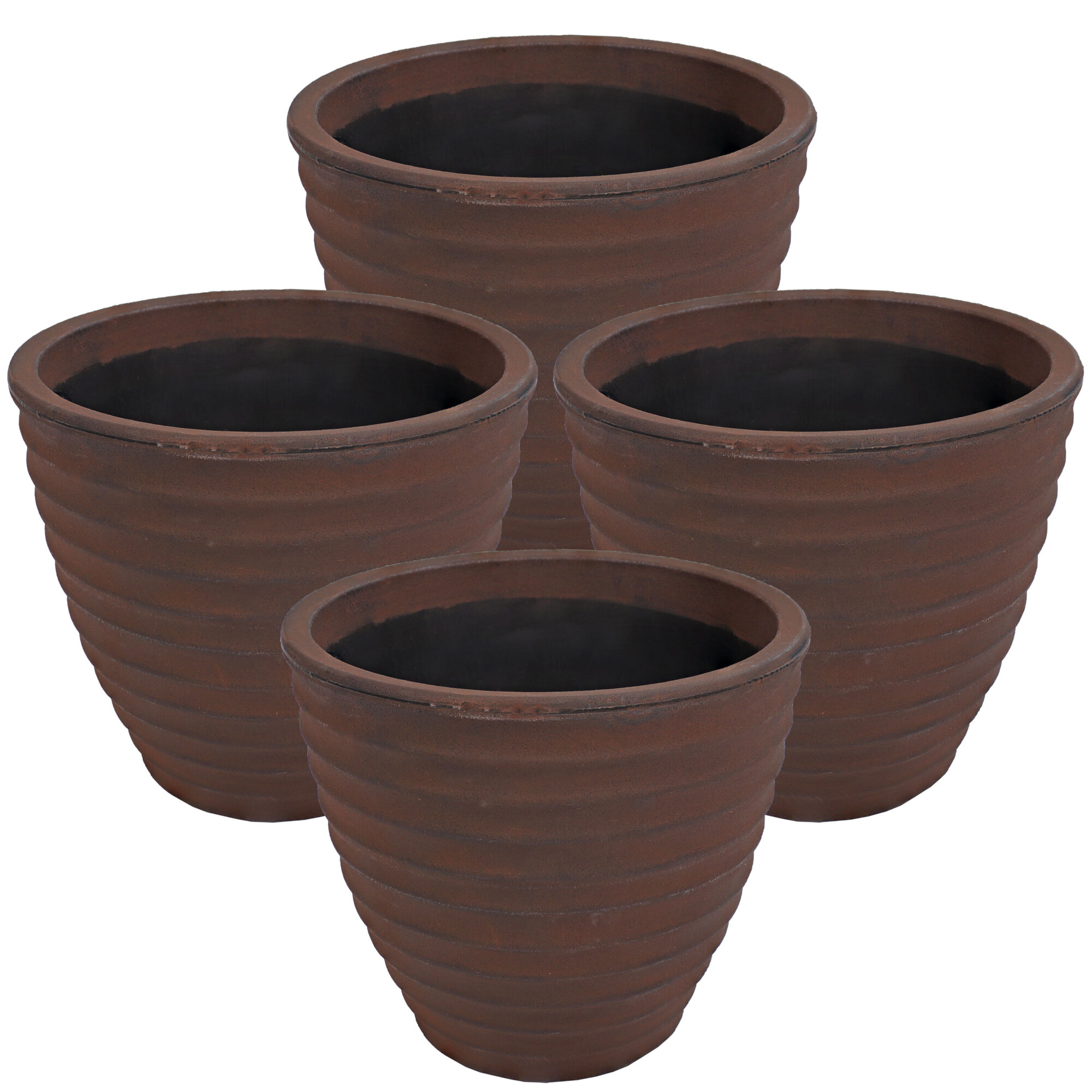 Sunnydaze Decor, 4 Outdoor Ribbed Planters - Rust - 16in., Material Resin, Model# DG-486-4PK
