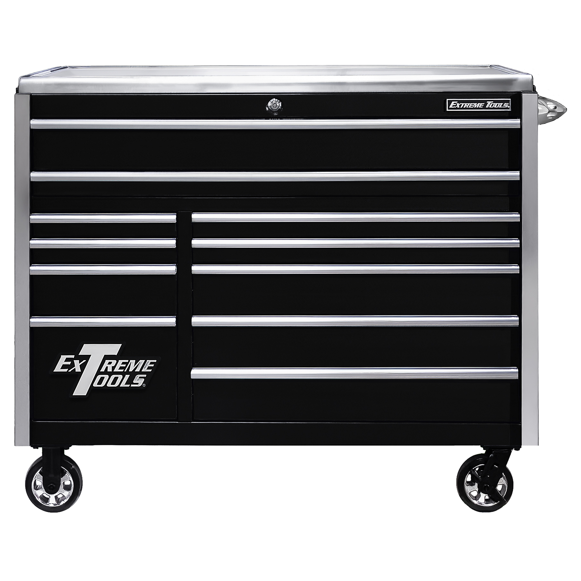 Extreme Tools EXQ Pro Roller Cabinet - 55in. x 30in., 11 Drawers, Quick Release Latches, Black with Chrome Trim, Model# EX5511RCQBKCR
