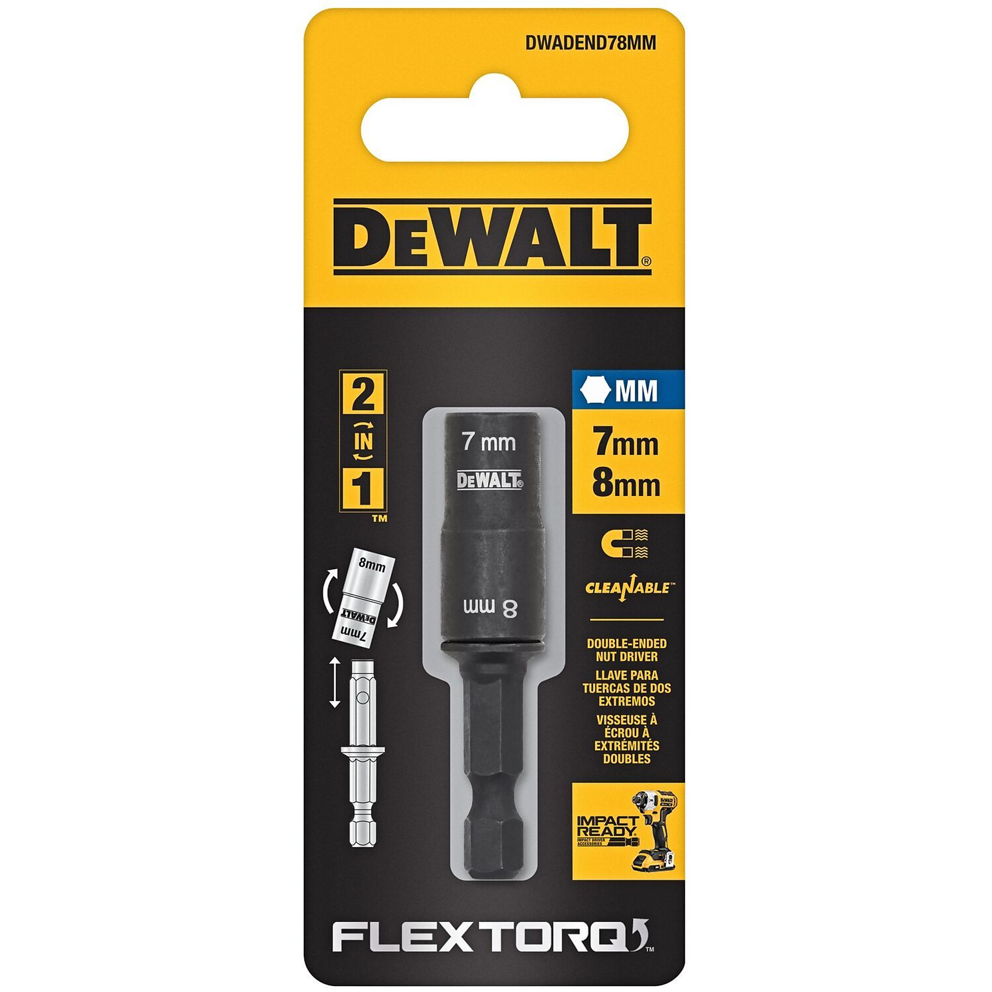 DEWALT, 7MM + 8MM Reversible Nut Driver, Included (qty.) 1 Model# DWADEND78MM