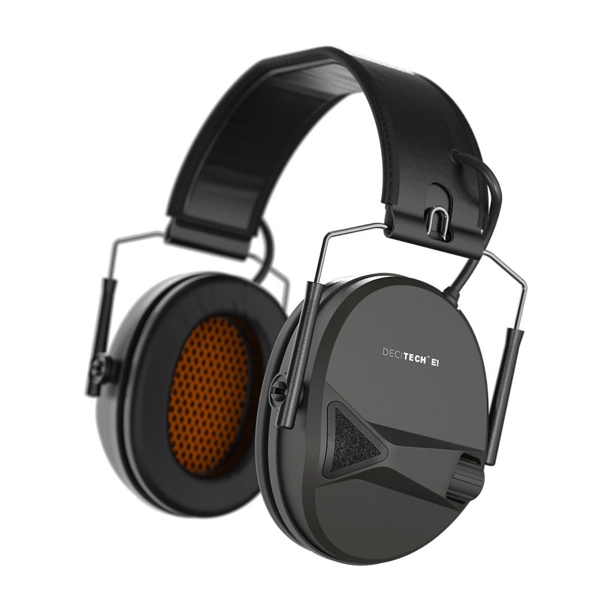 Defender Safety Decitech, E1 Electronic Hearing Protection, Over the Head Earmuffs, Noise Reduction Rating 24 dB, Electronic, Color Black, Model# DCT-E1-01