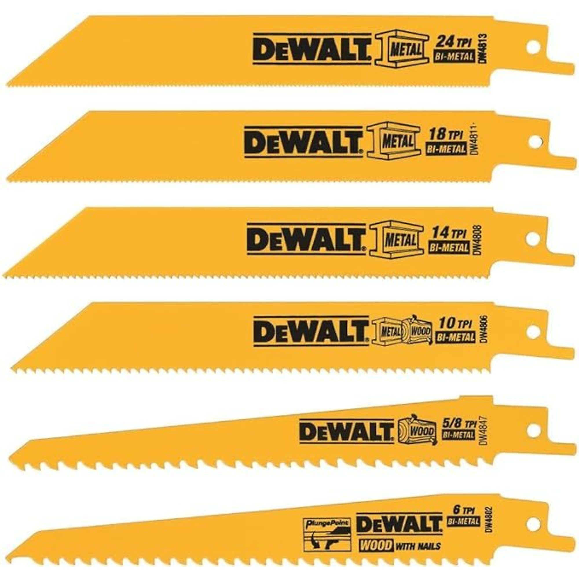 DEWALT Reciprocating Saw Blade Set, 6-Pc., 6in., Model# DW4856